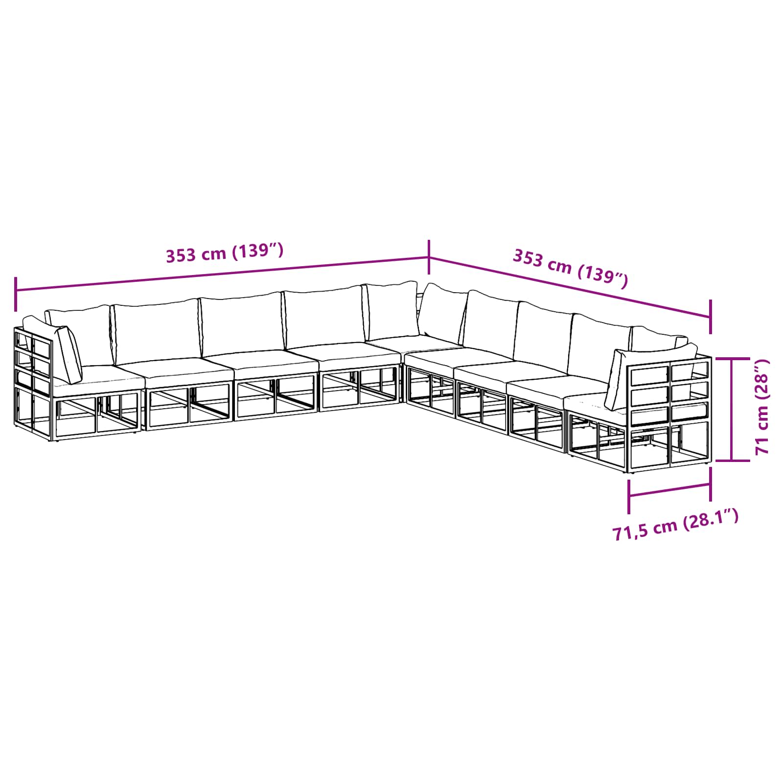 Gartensofa-set 9 stk. Schwarz Aluminium