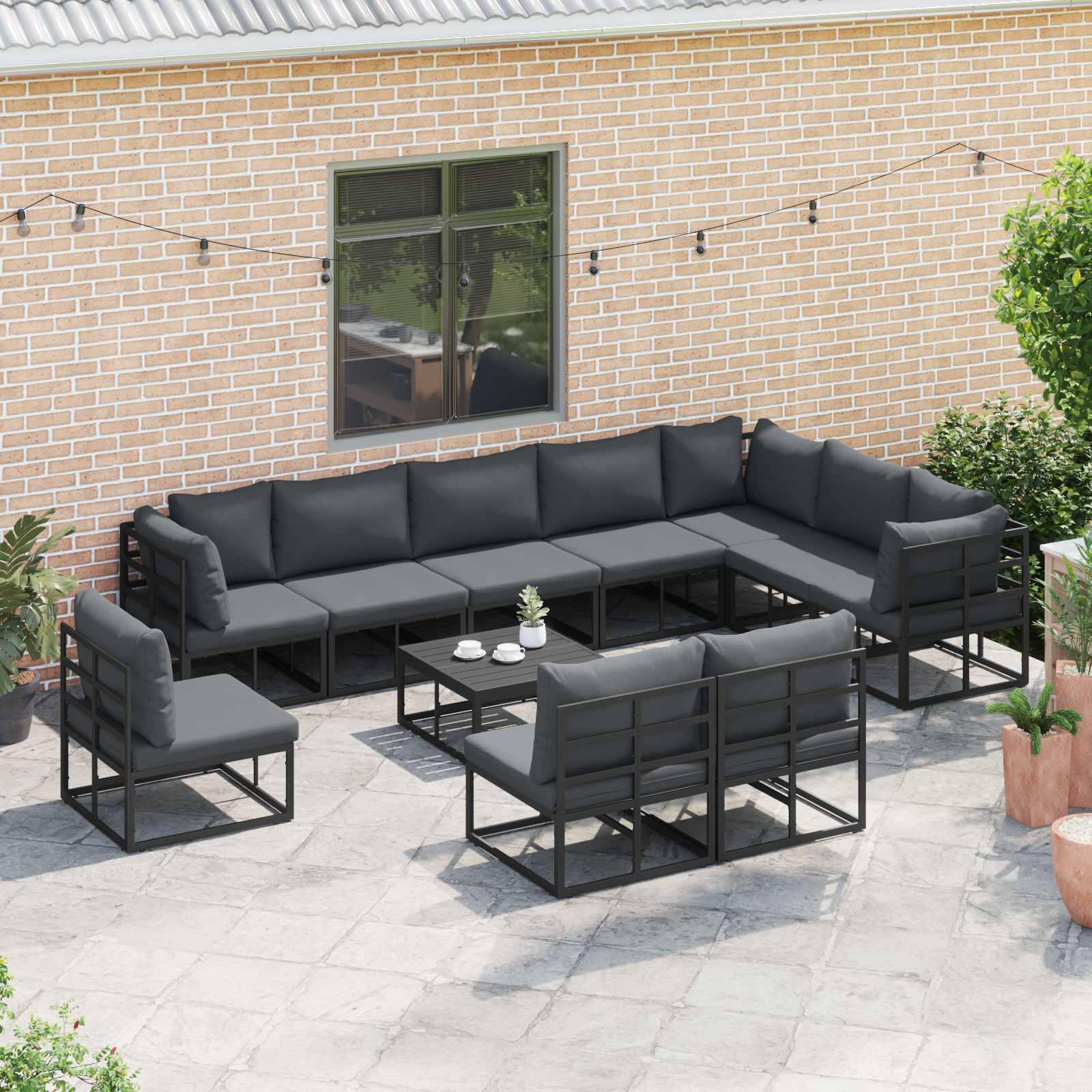 Gartensofa-set 10 stk. Schwarz Aluminium
