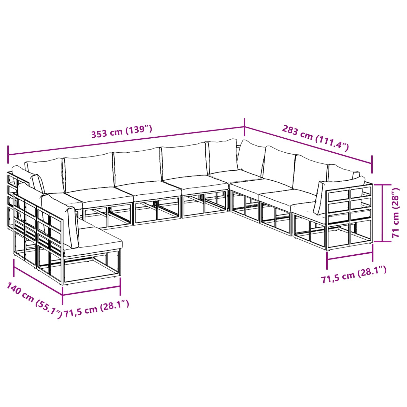 Gartensofa-set 10 stk. Schwarz Aluminium