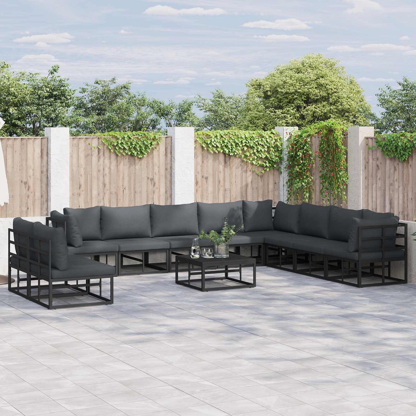 Gartensofa-set 11 stk. Schwarz Aluminium