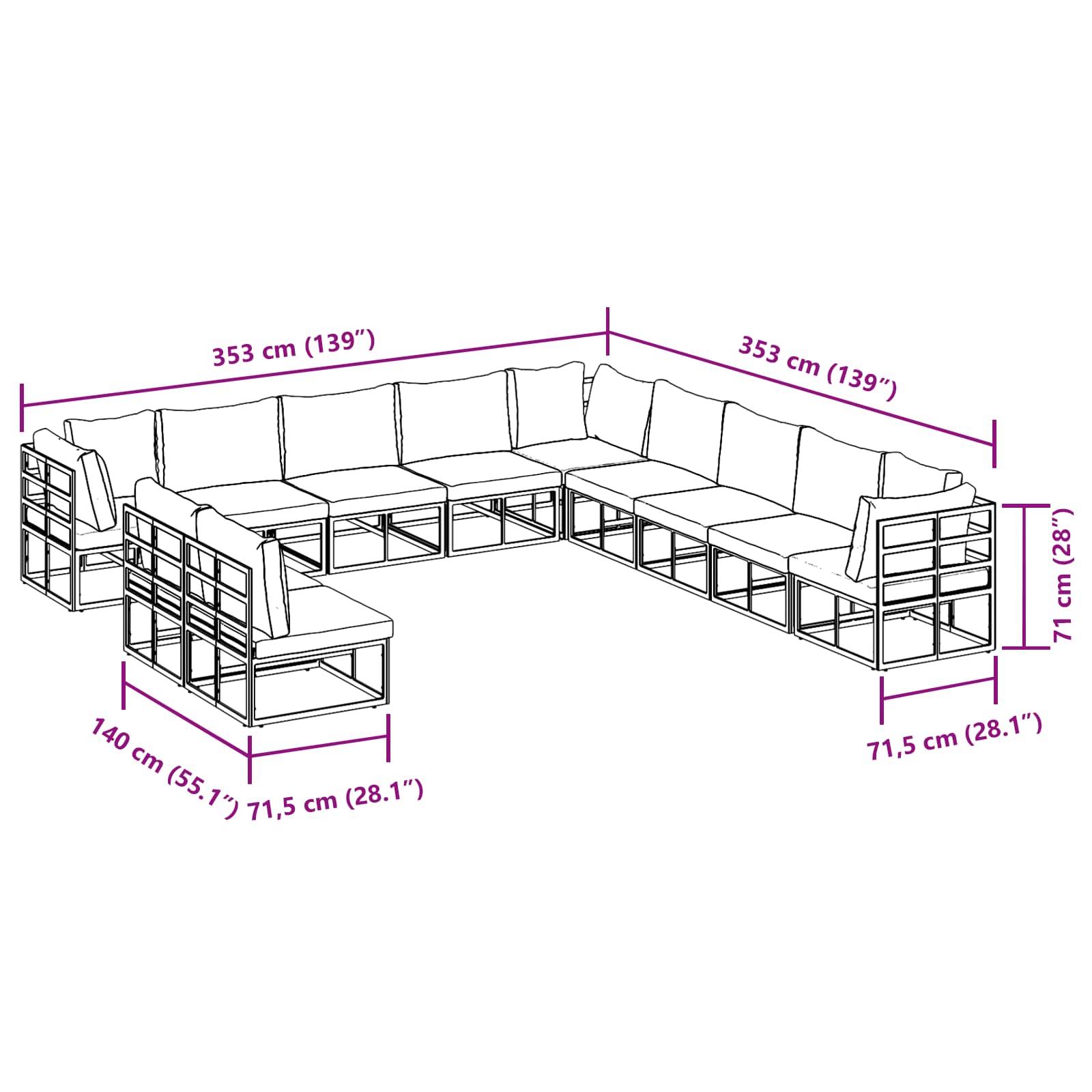 Gartensofa-set 11 stk. Schwarz Aluminium
