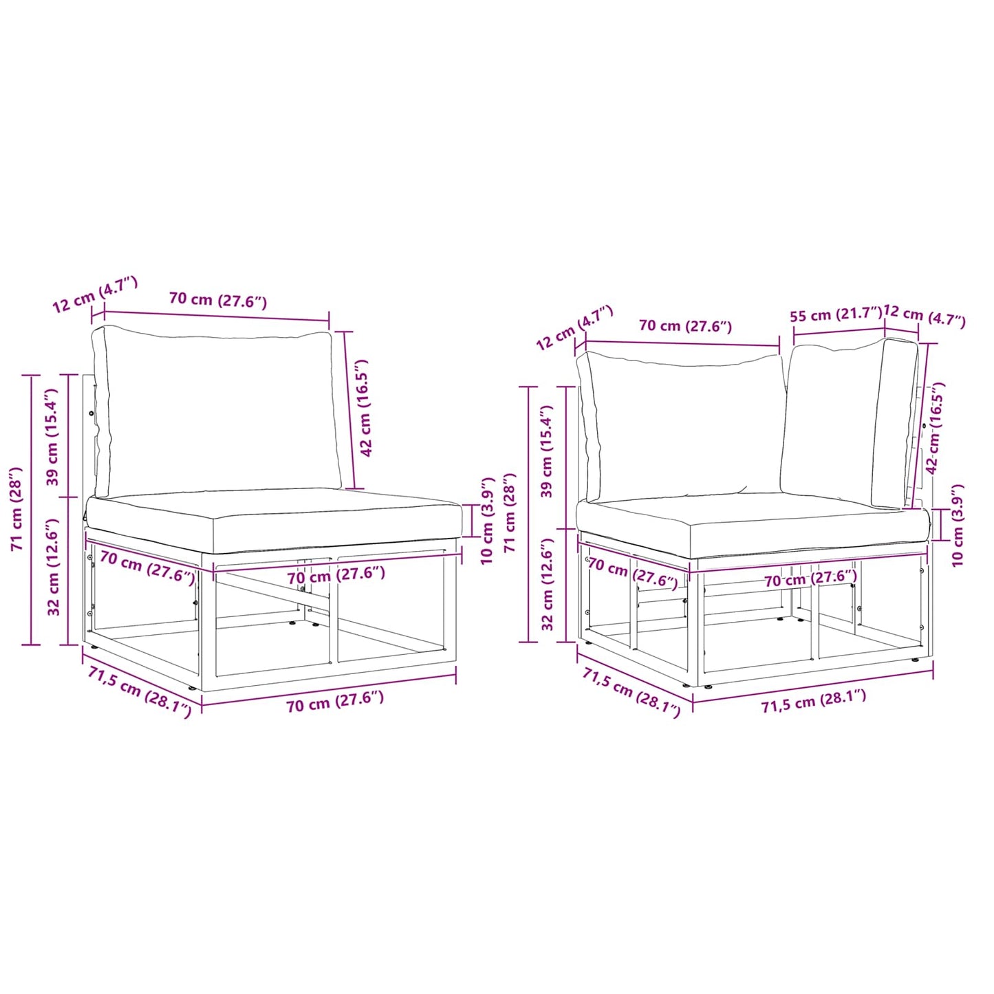 Gartensofa-set 11 stk. Schwarz Aluminium
