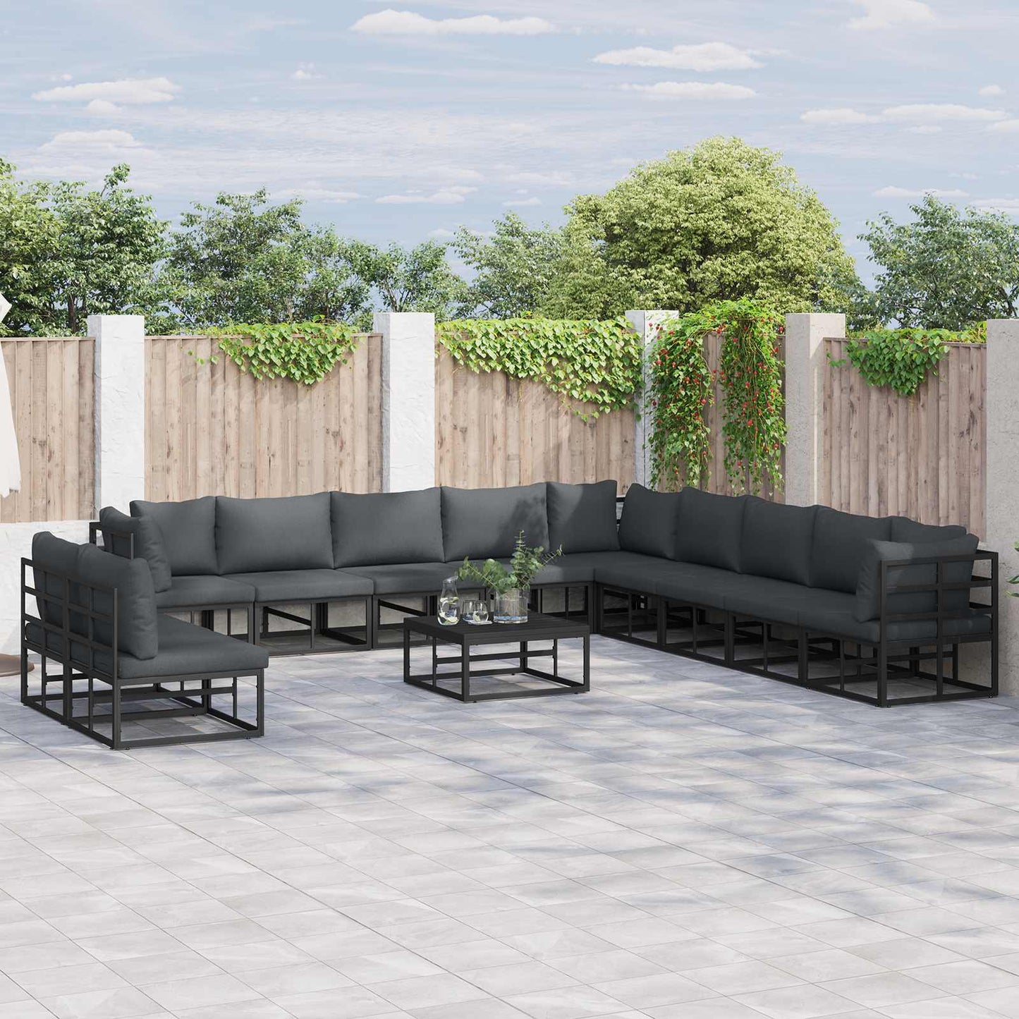 Gartensofa-set 12 stk. Schwarz Aluminium