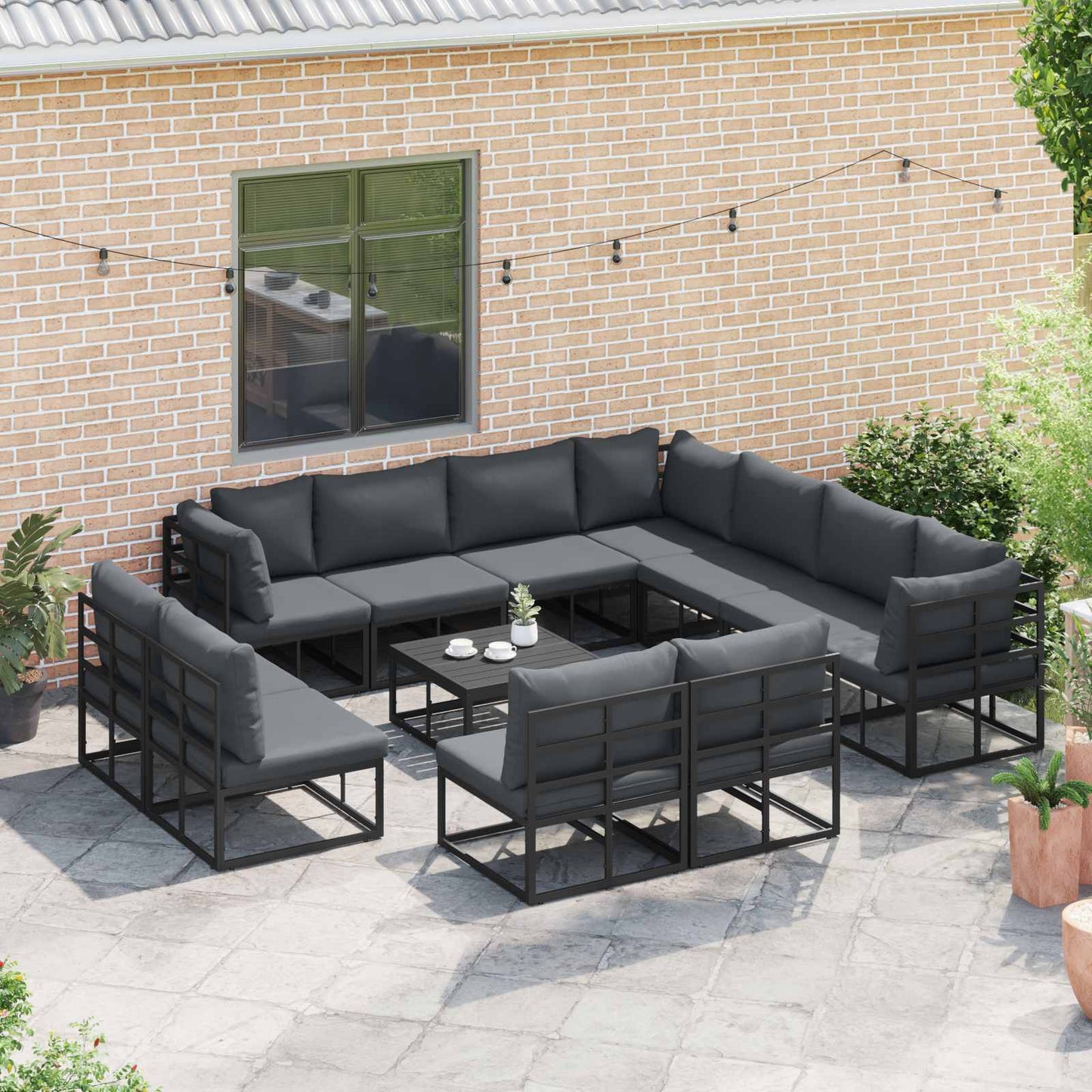 Gartensofa-set 12 stk. Schwarz Aluminium