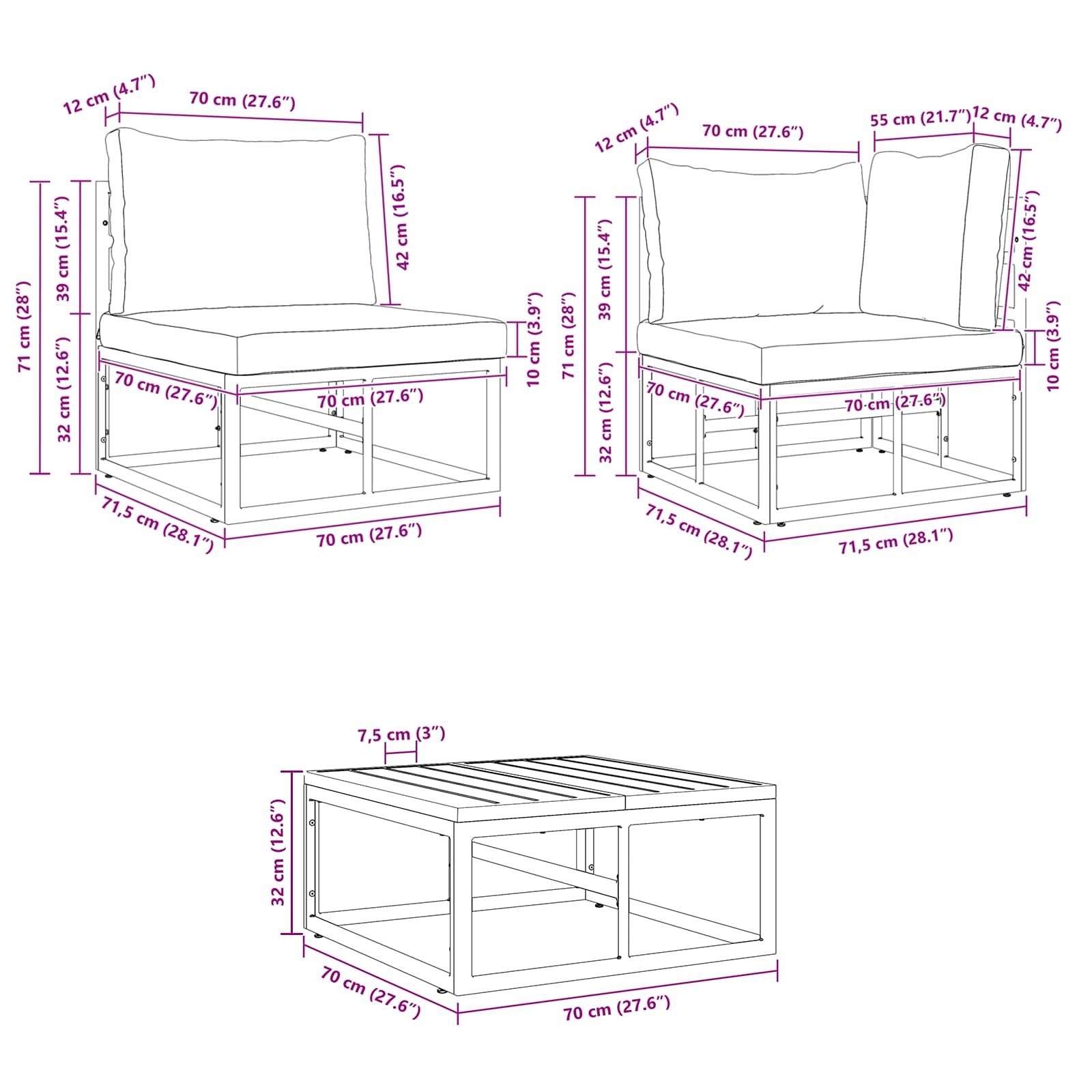 Gartensofa-set 12 stk. Schwarz Aluminium