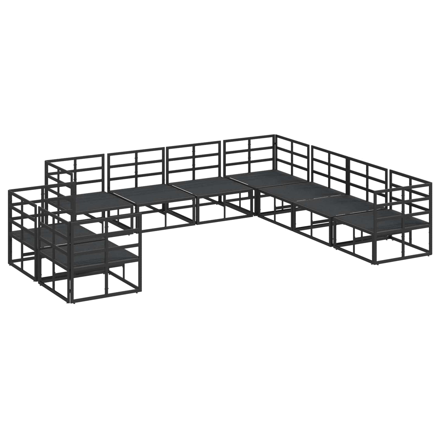 Gartensofa-set mit Kissen 9 pcs Schwarz Aluminium