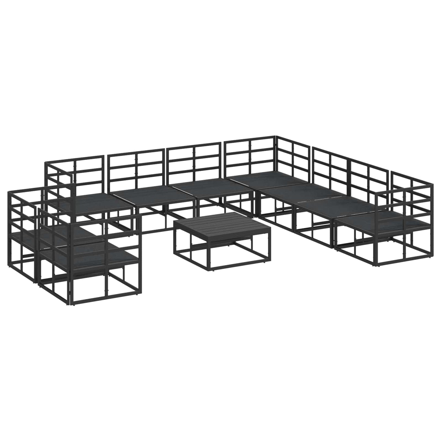 Gartensofa-set mit Kissen 10 pcs Schwarz Aluminium