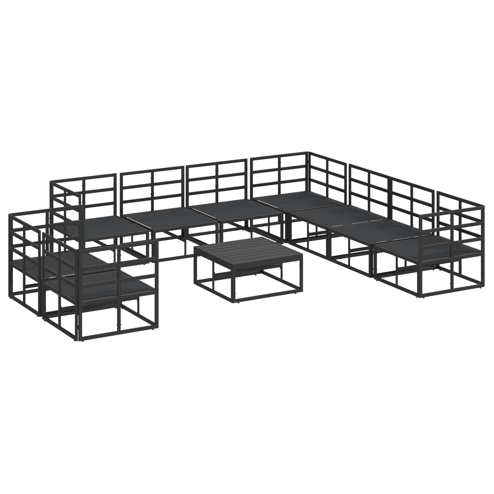 Gartensofa-set mit Kissen 10 pcs Schwarz Aluminium