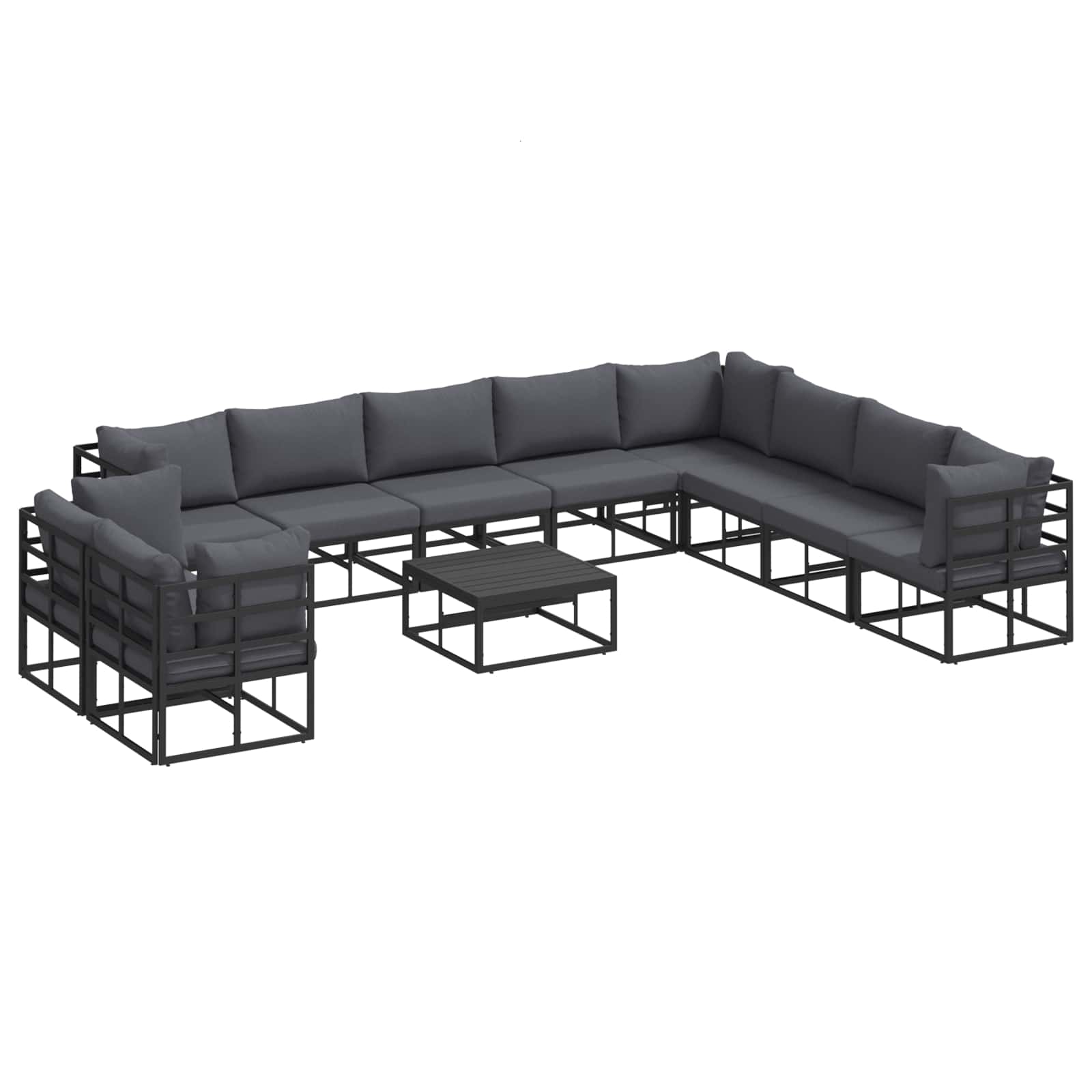 Gartensofa-set mit Kissen 11 pcs Schwarz Aluminium