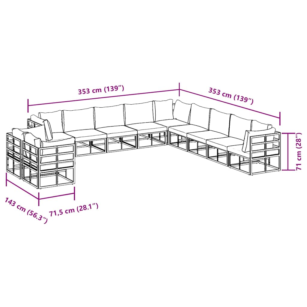 Gartensofa-set 11 stk. Schwarz Aluminium