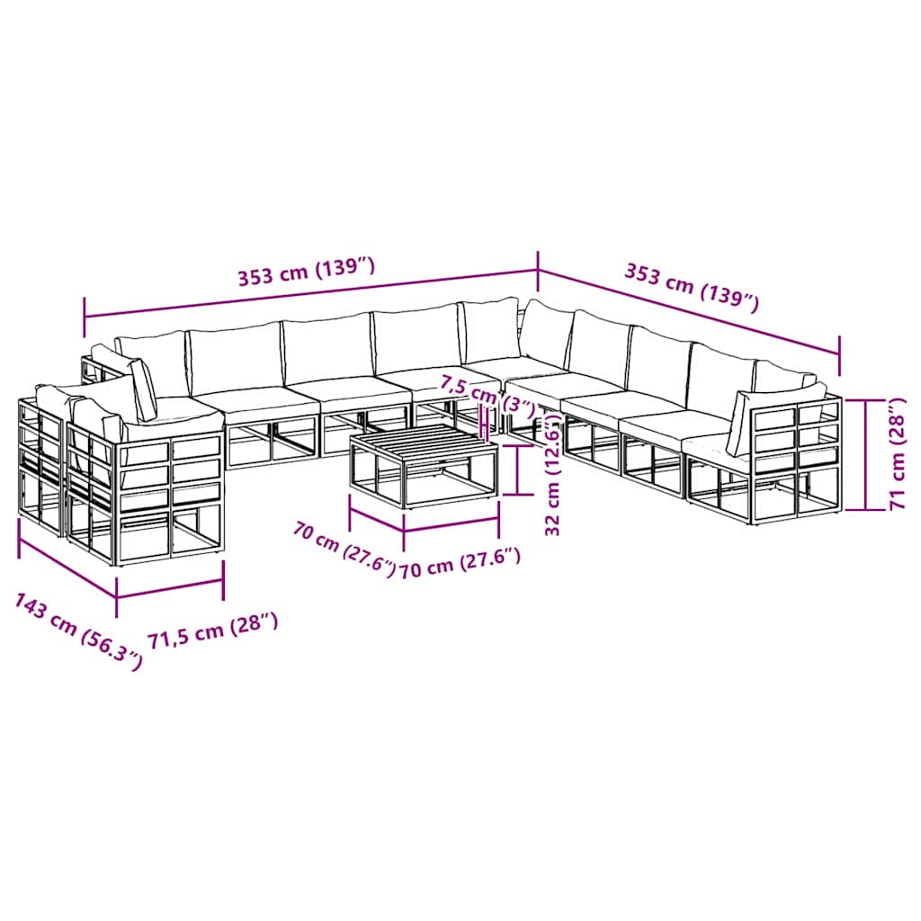 Gartensofa-set 12 stk. Schwarz Aluminium