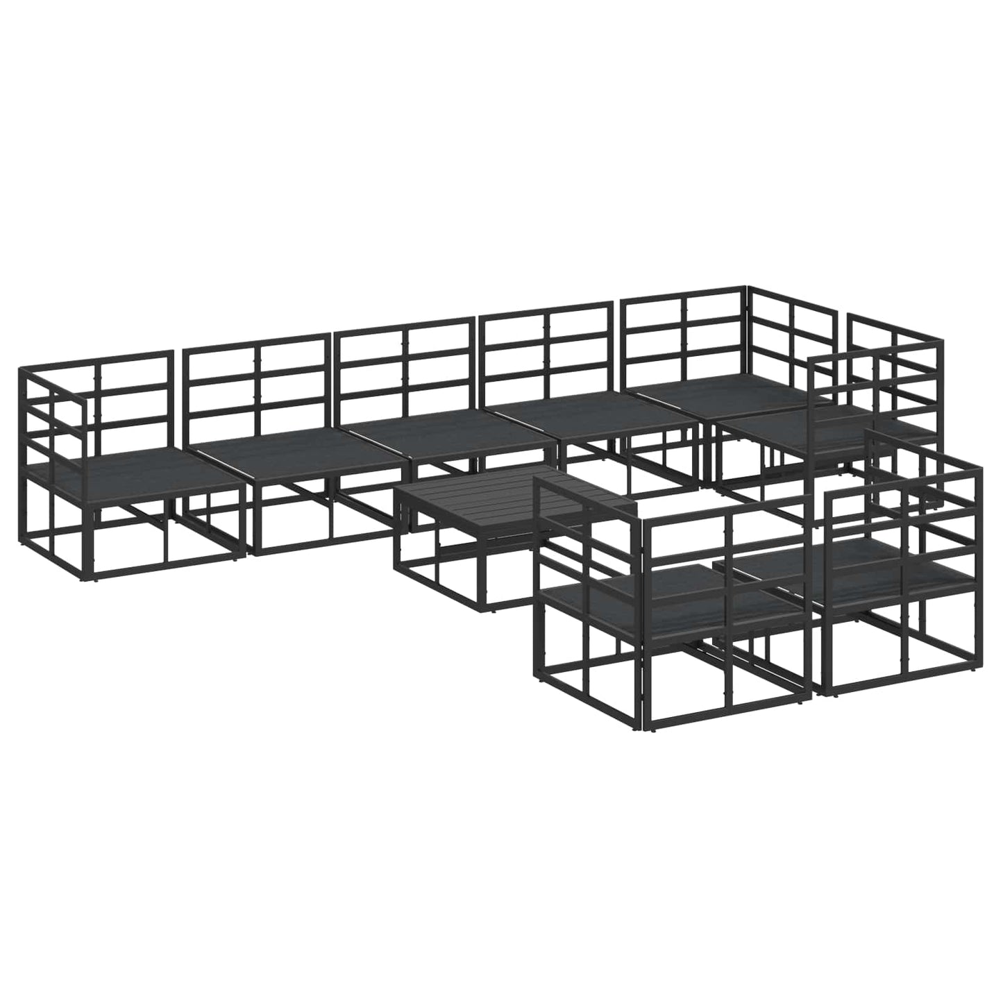Gartensofa-set mit Kissen 9 pcs Schwarz Aluminium