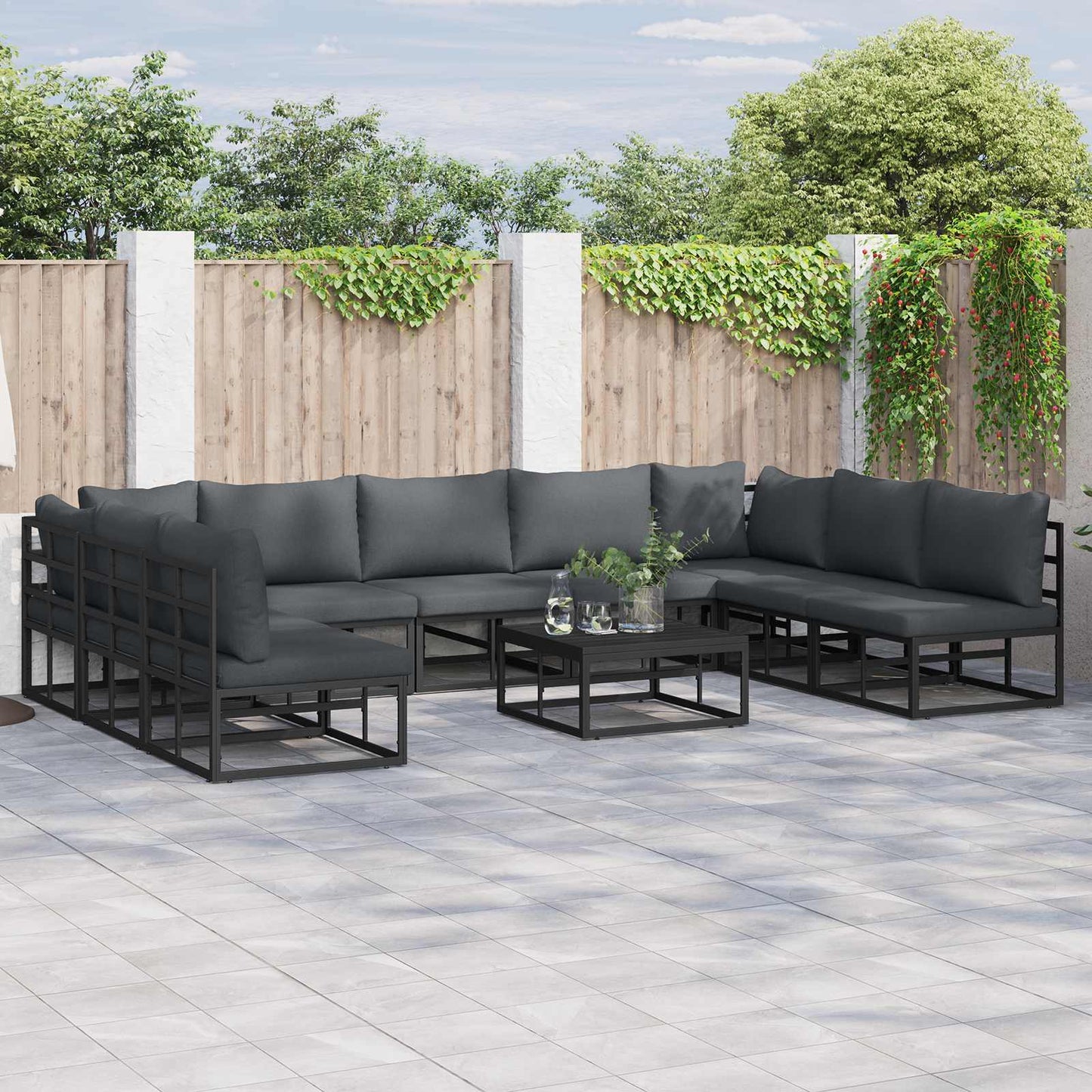 Gartensofa-set 9 stk. Schwarz Aluminium