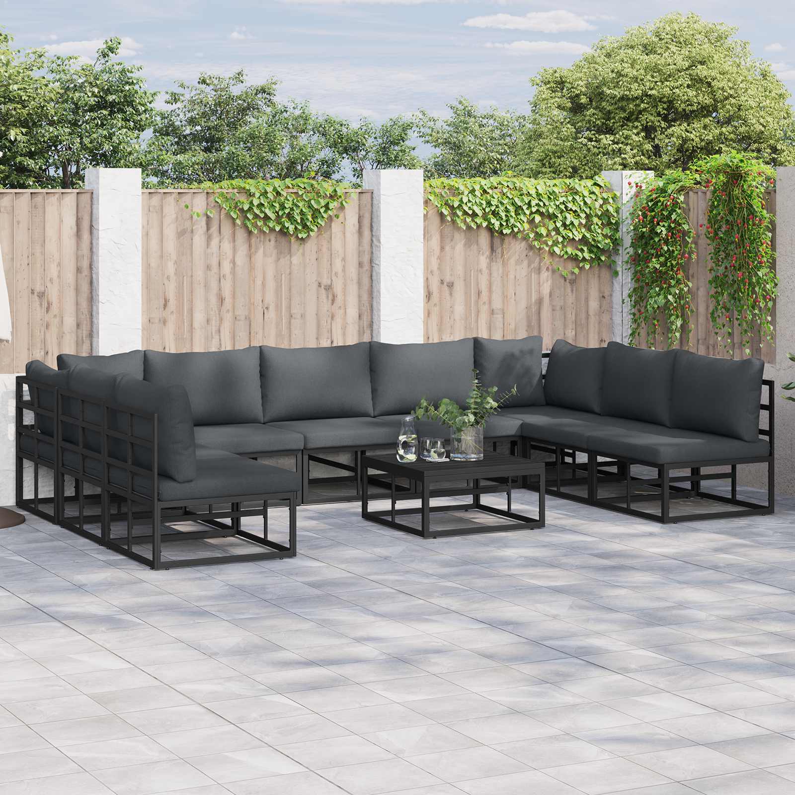 Gartensofa-set 9 stk. Schwarz Aluminium