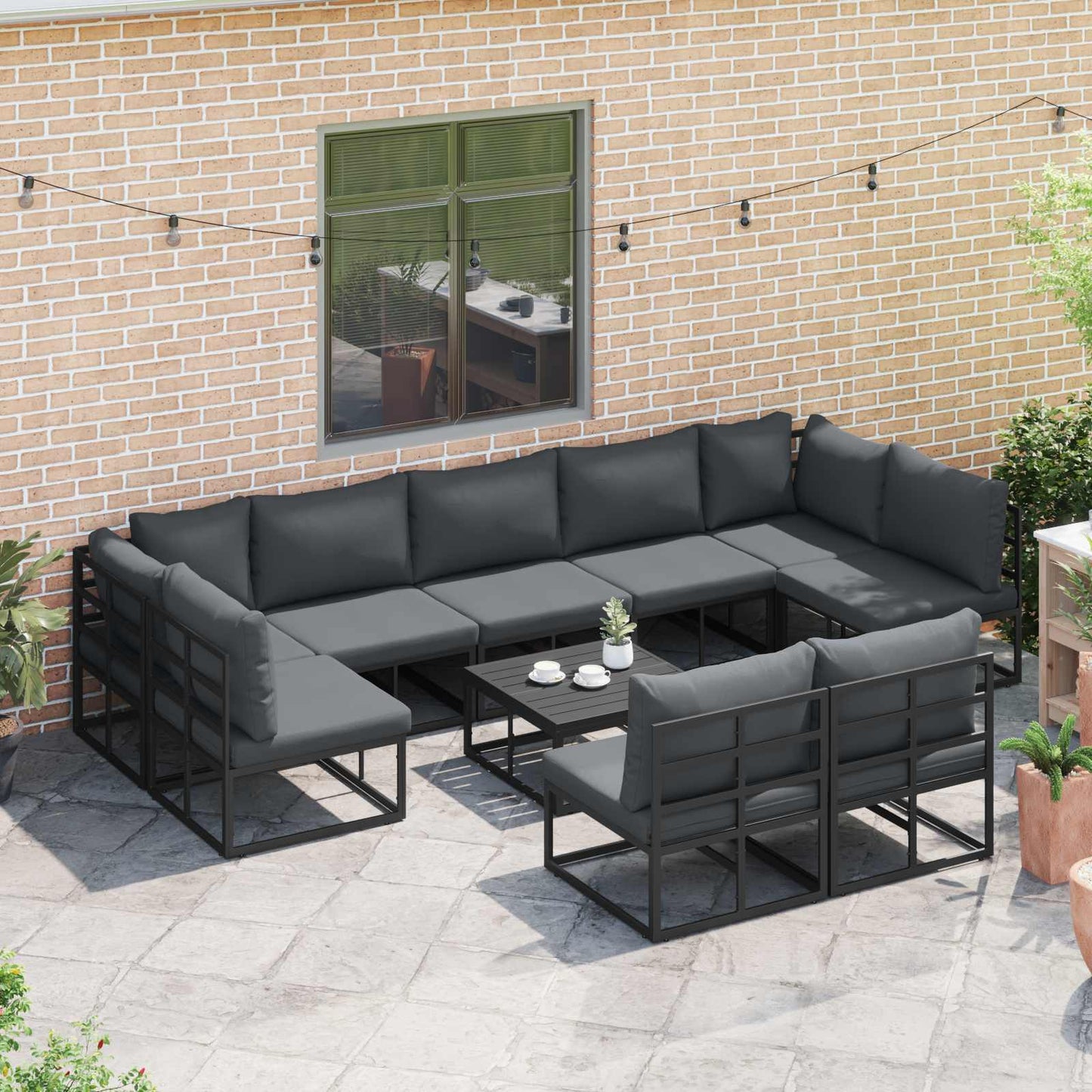Gartensofa-set 9 stk. Schwarz Aluminium