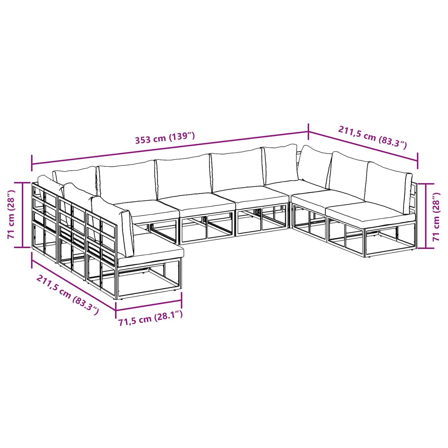 Gartensofa-set 9 stk. Schwarz Aluminium