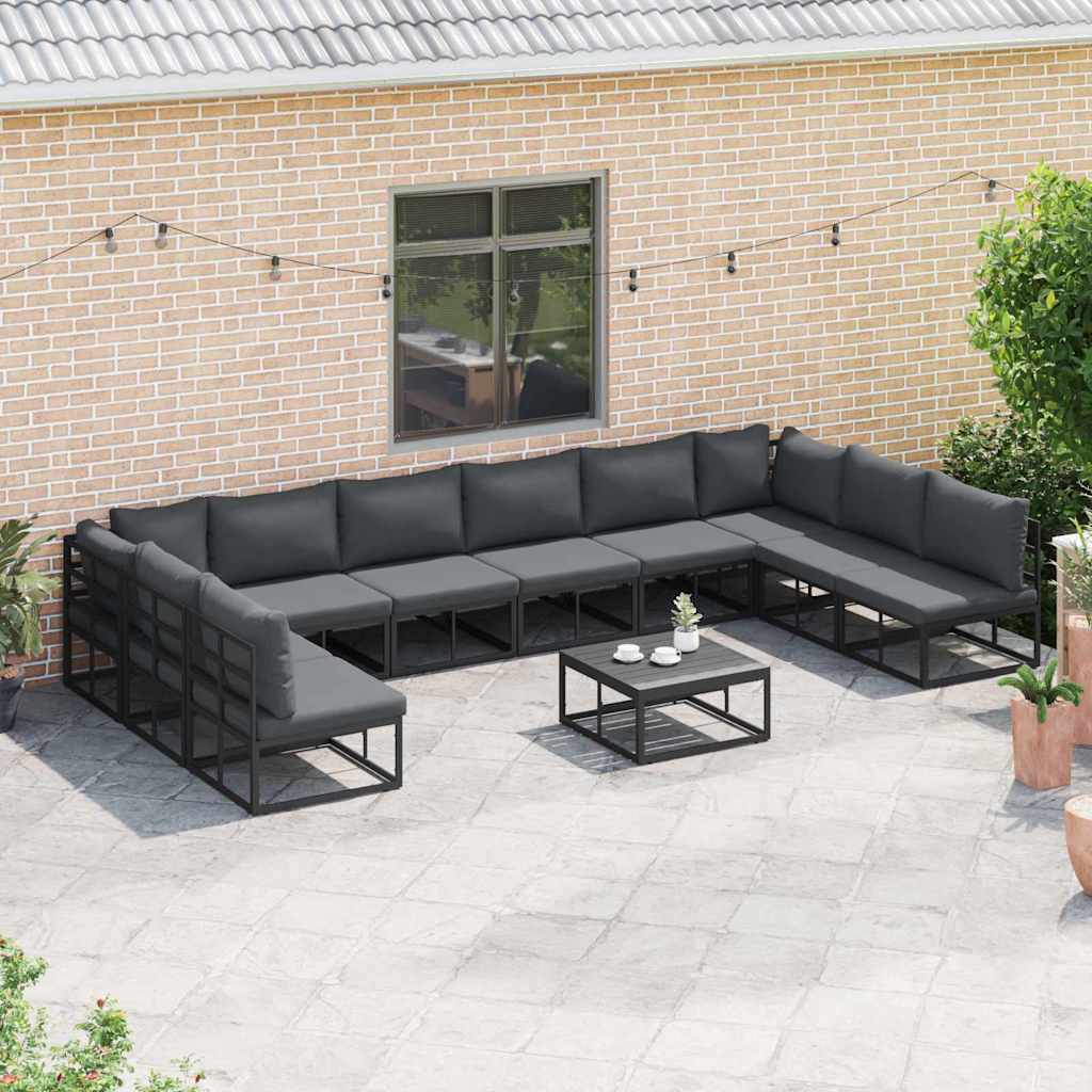 Gartensofa-set mit Kissen 11 pcs Schwarz Aluminium