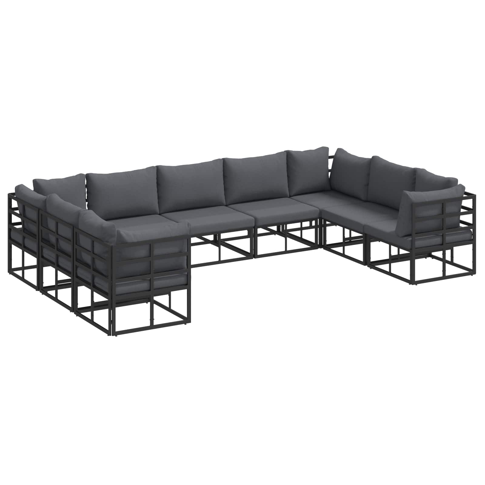 Gartensofa-set mit Kissen 9 pcs Schwarz Aluminium
