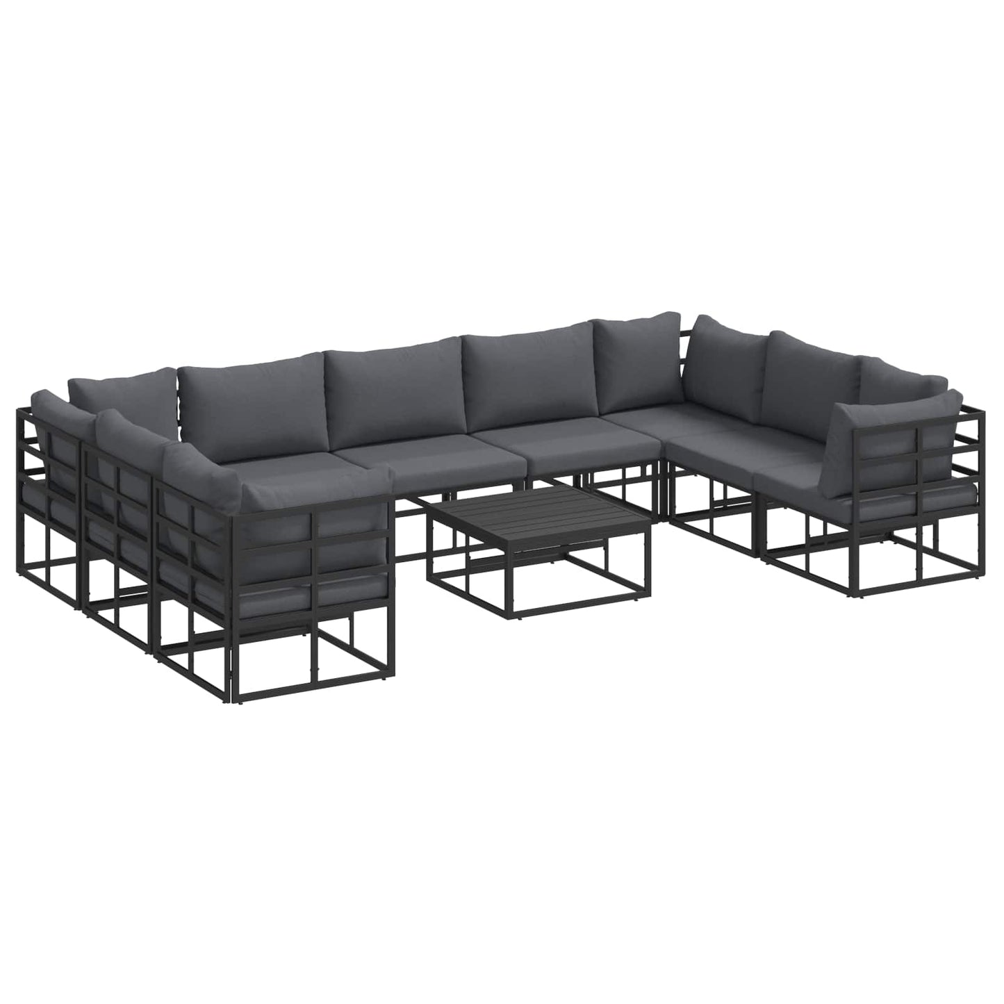 Gartensofa-set mit Kissen 10 pcs Schwarz Aluminium