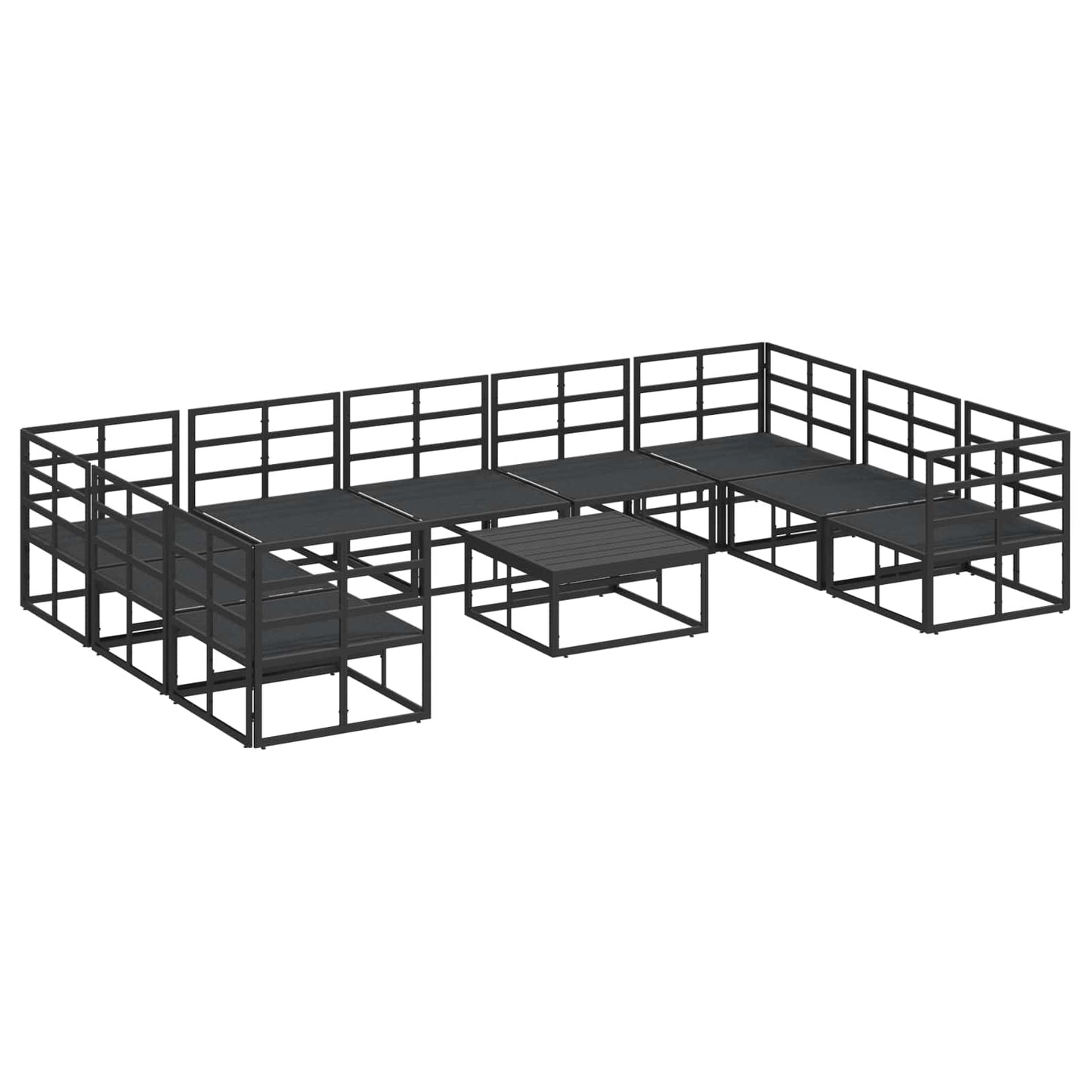 Gartensofa-set mit Kissen 10 pcs Schwarz Aluminium