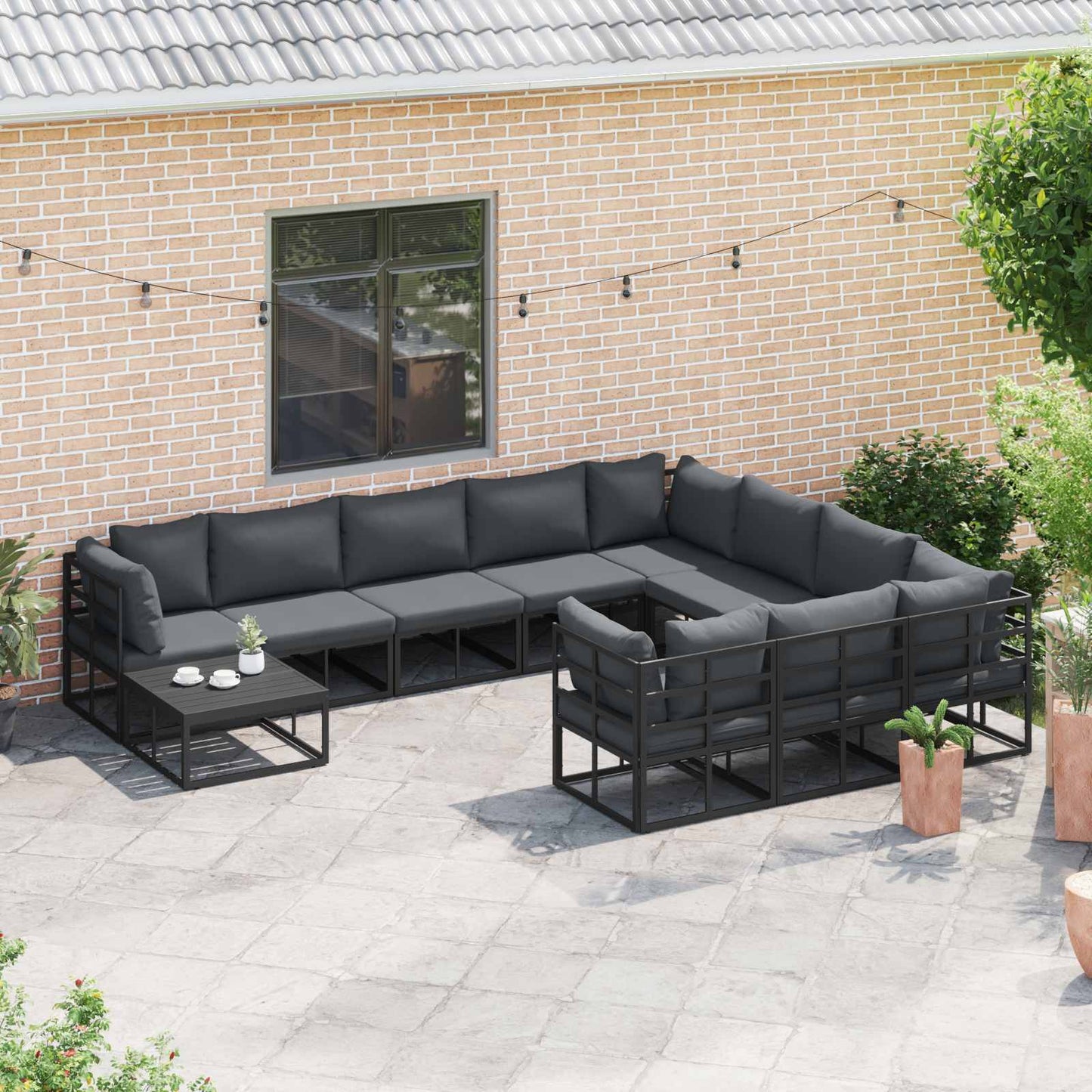 Gartensofa-set mit Kissen 11 pcs Schwarz Aluminium