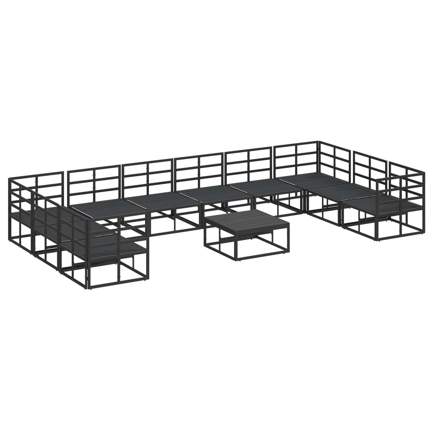 Gartensofa-set mit Kissen 11 pcs Schwarz Aluminium
