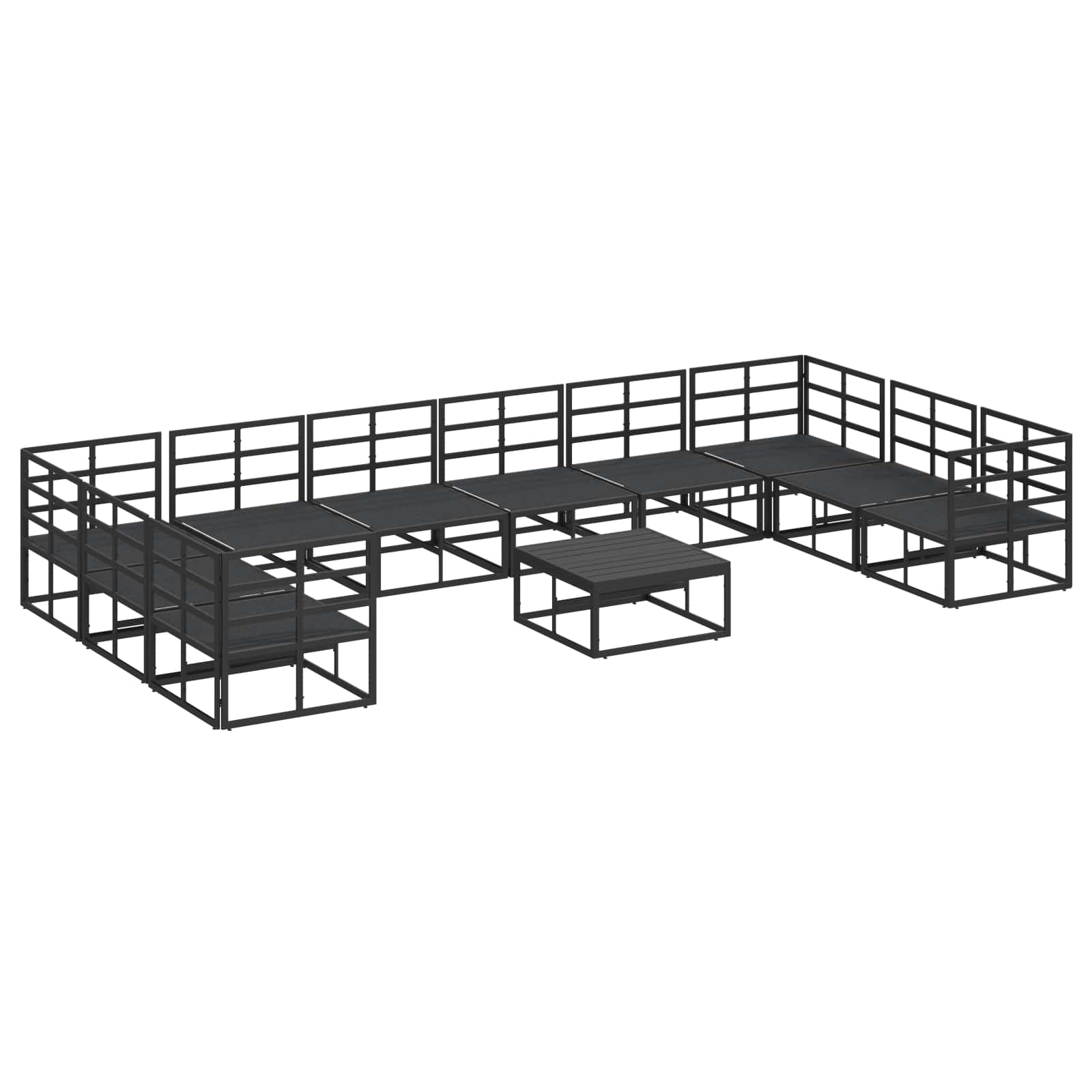 Gartensofa-set mit Kissen 11 pcs Schwarz Aluminium