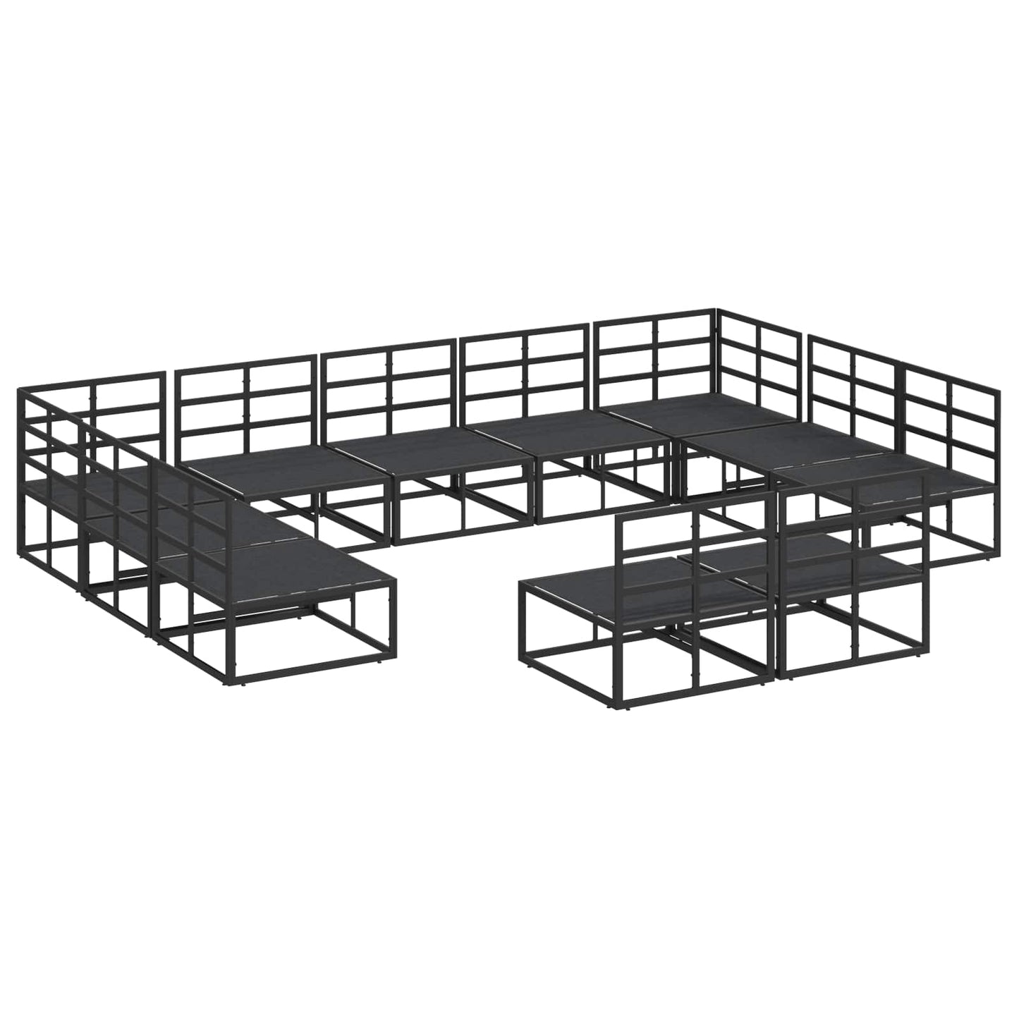 Gartensofa-set mit Kissen 11 pcs Schwarz Aluminium