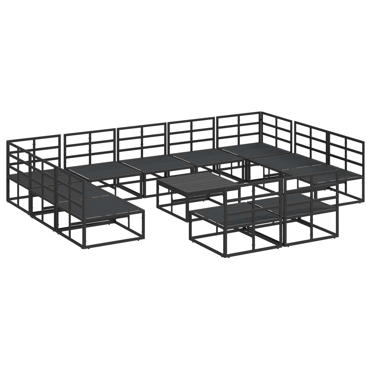 Gartensofa-set mit Kissen 12 pcs Schwarz Aluminium
