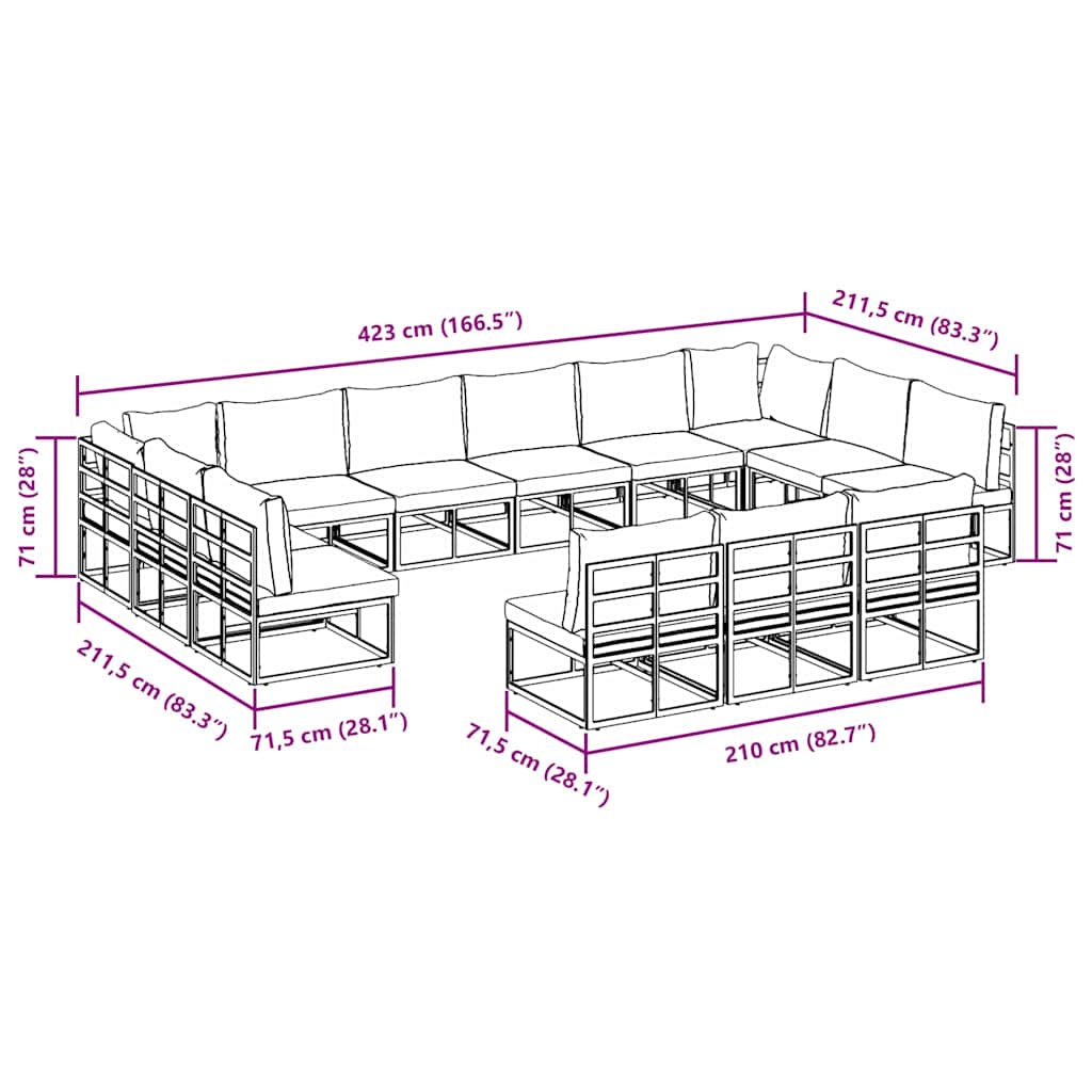 Gartensofa-set 13 stk. Schwarz Aluminium