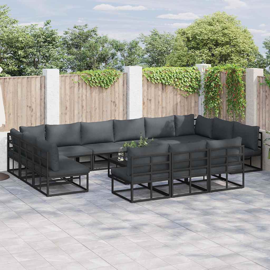 Gartensofa-set 14 stk. Schwarz Aluminium