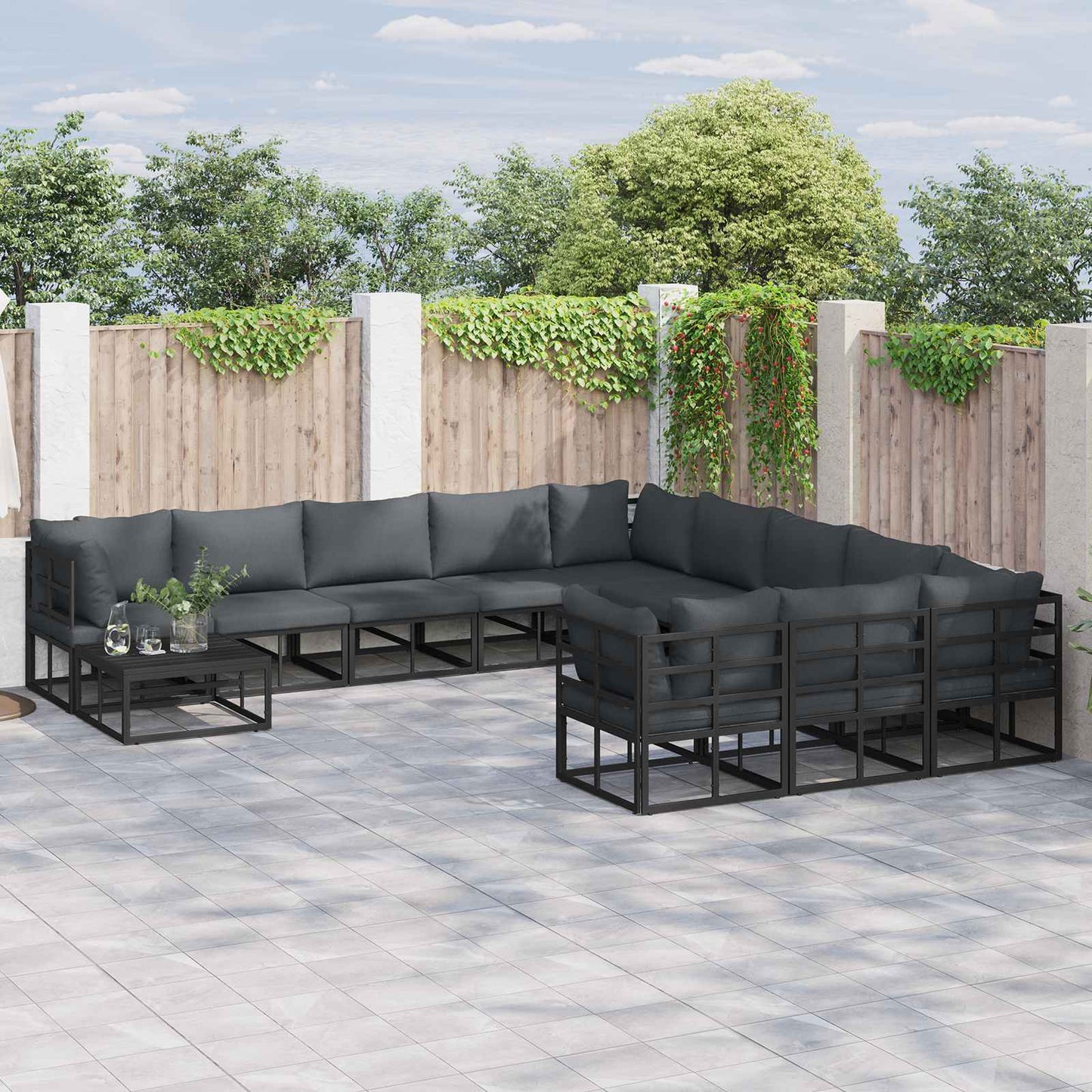 Gartensofa-set 11 stk. Schwarz Aluminium