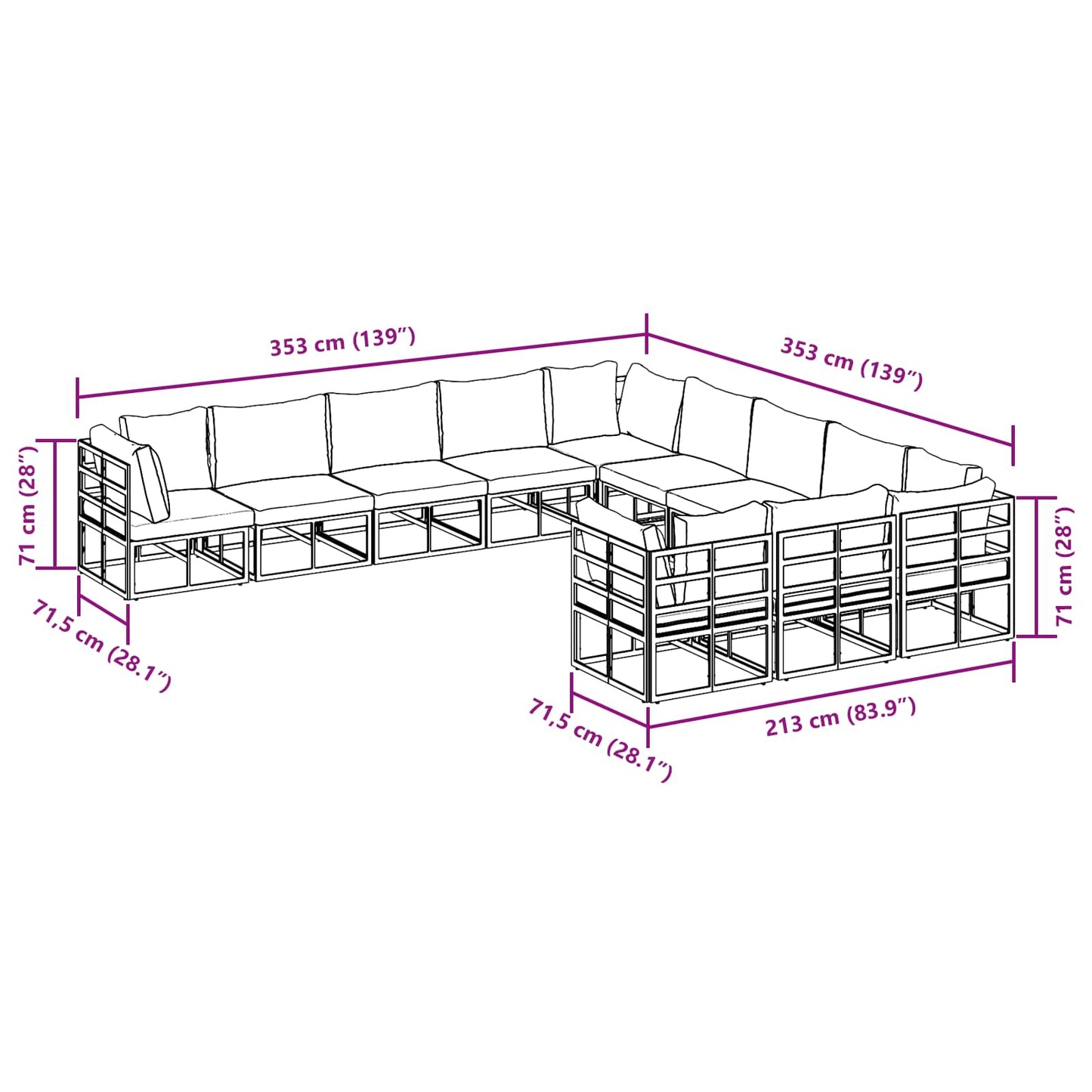Gartensofa-set 11 stk. Schwarz Aluminium