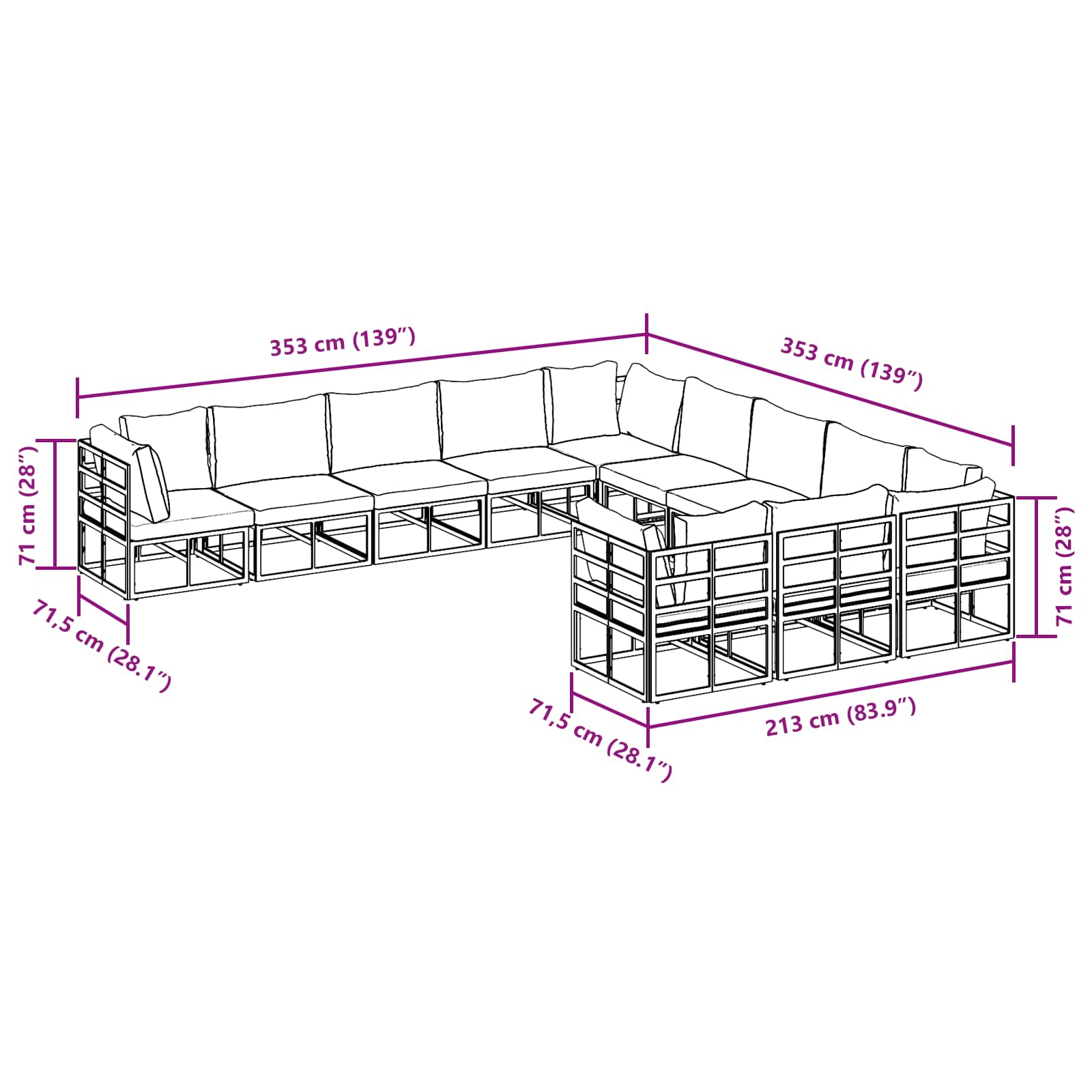 Gartensofa-set 11 stk. Schwarz Aluminium