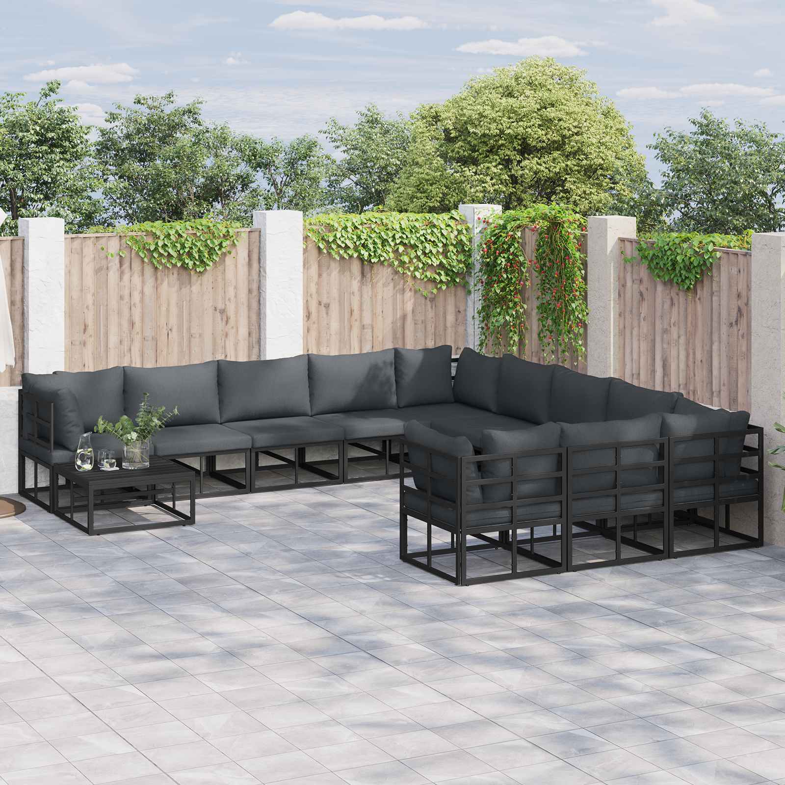 Gartensofa-set 12 stk. Schwarz Aluminium