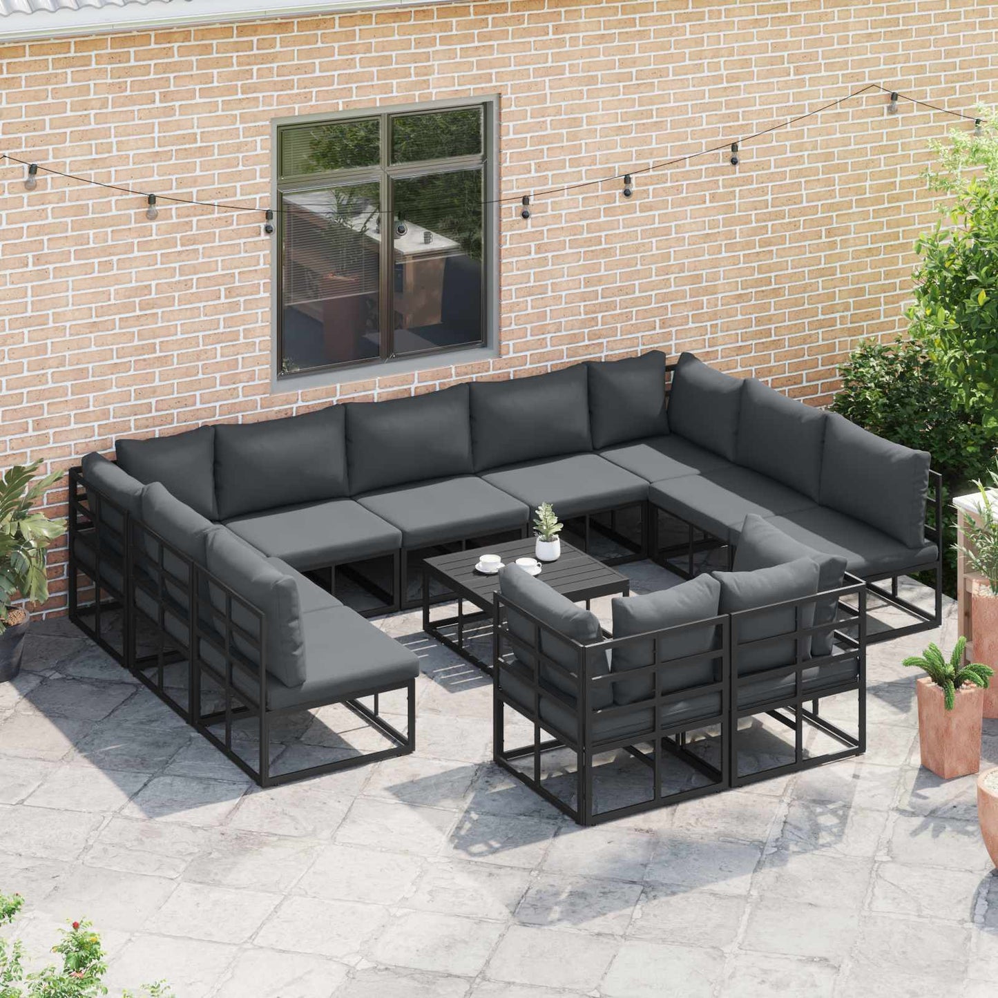 Gartensofa-set 12 stk. Schwarz Aluminium
