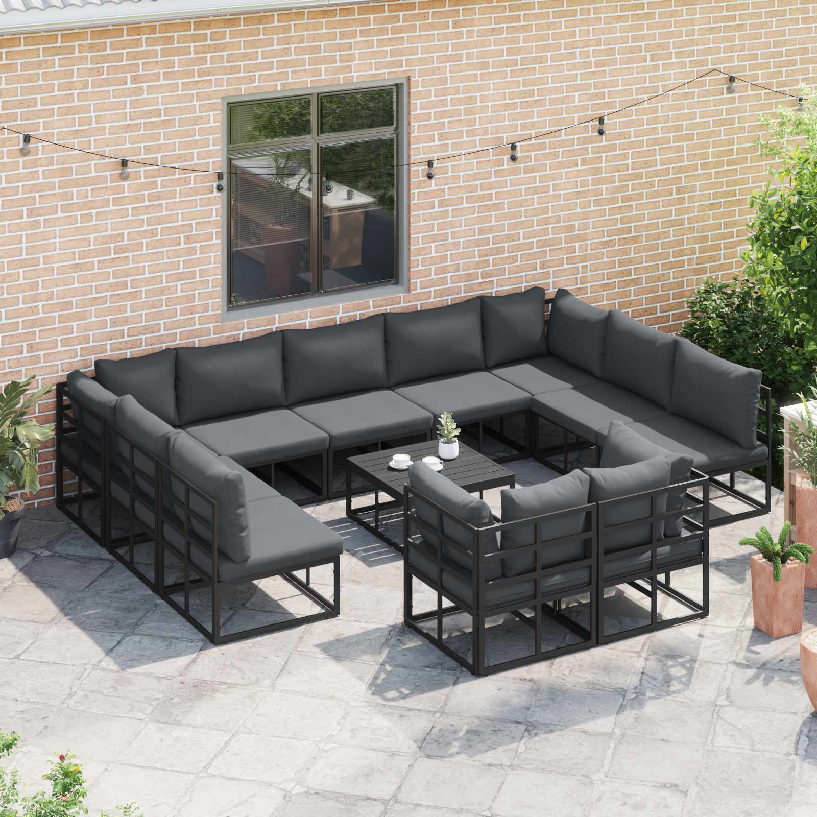 Gartensofa-set 12 stk. Schwarz Aluminium