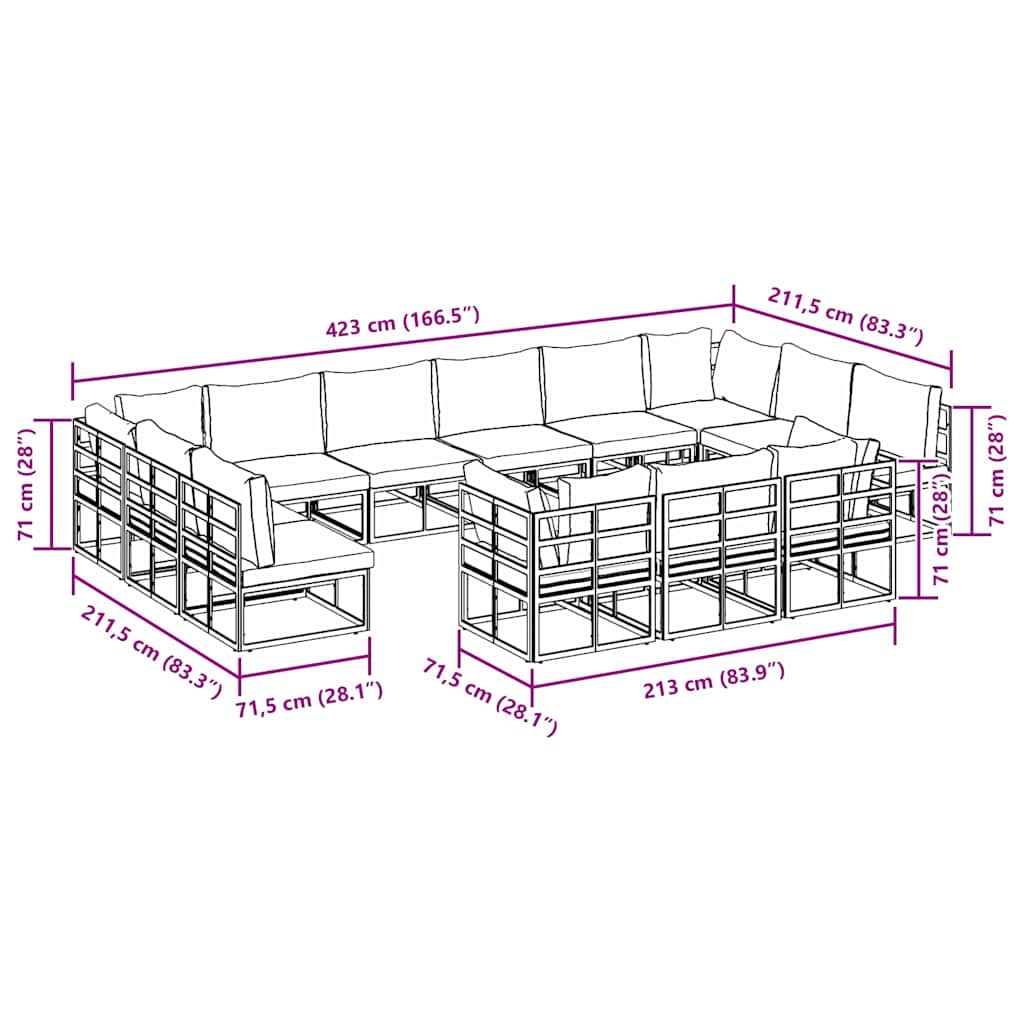 Gartensofa-set 13 stk. Schwarz Aluminium
