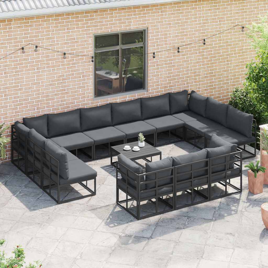 Gartensofa-set 14 stk. Schwarz Aluminium