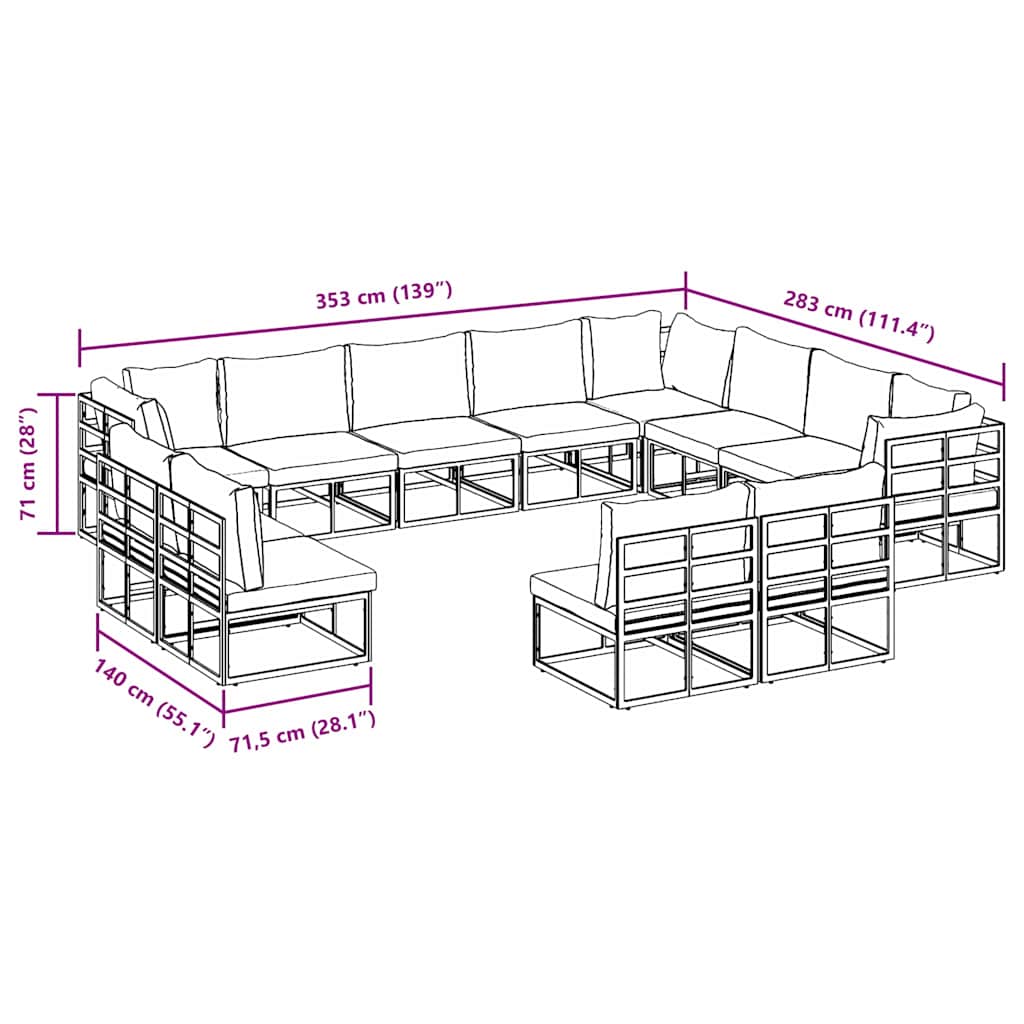 Gartensofa-set 12 stk. Schwarz Aluminium