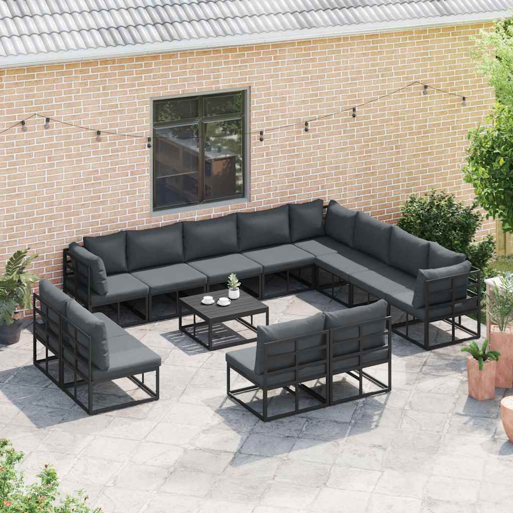 Gartensofa-set 13 stk. Schwarz Aluminium