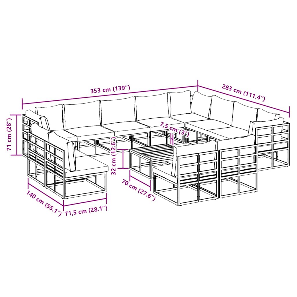 Gartensofa-set 13 stk. Schwarz Aluminium