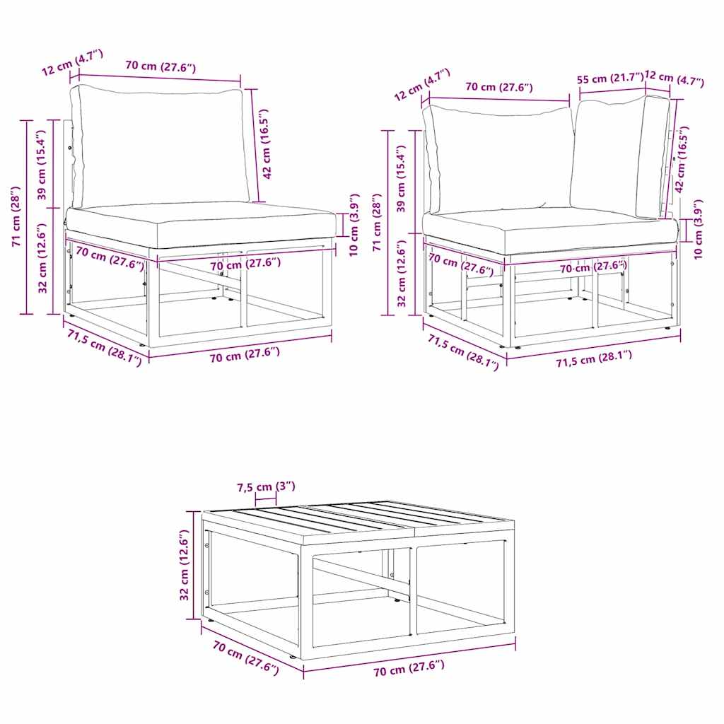 Gartensofa-set 13 stk. Schwarz Aluminium