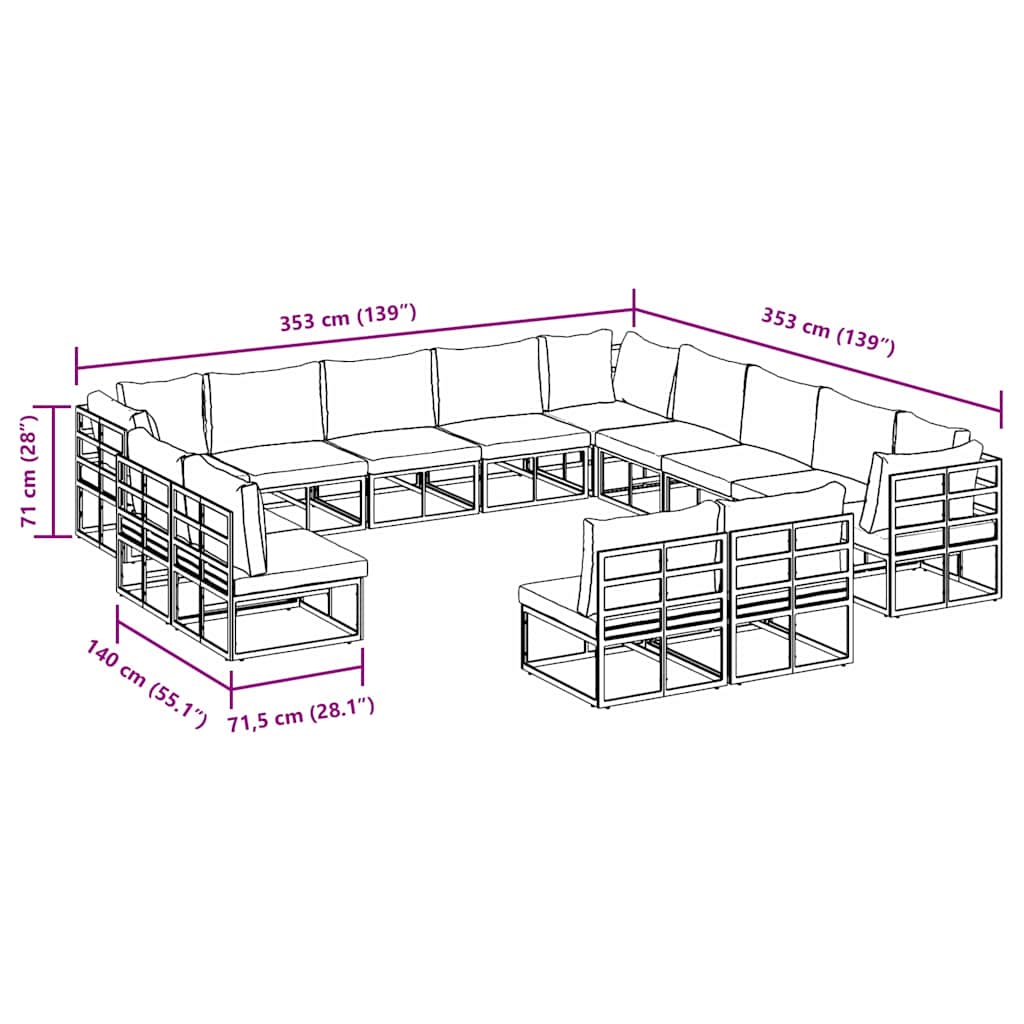 Gartensofa-set 13 stk. Schwarz Aluminium