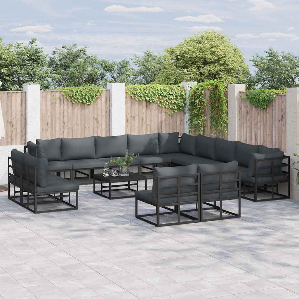 Gartensofa-set 14 stk. Schwarz Aluminium