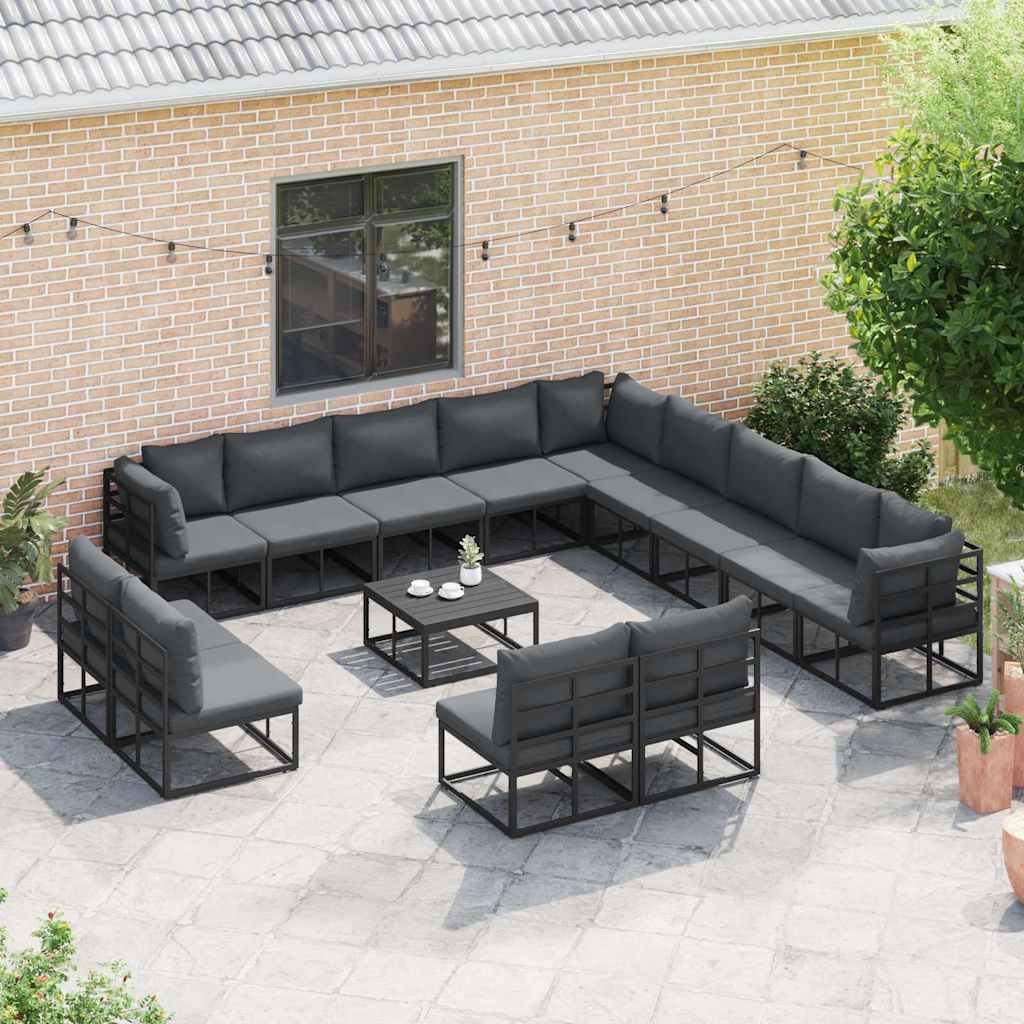 Gartensofa-set 14 stk. Schwarz Aluminium