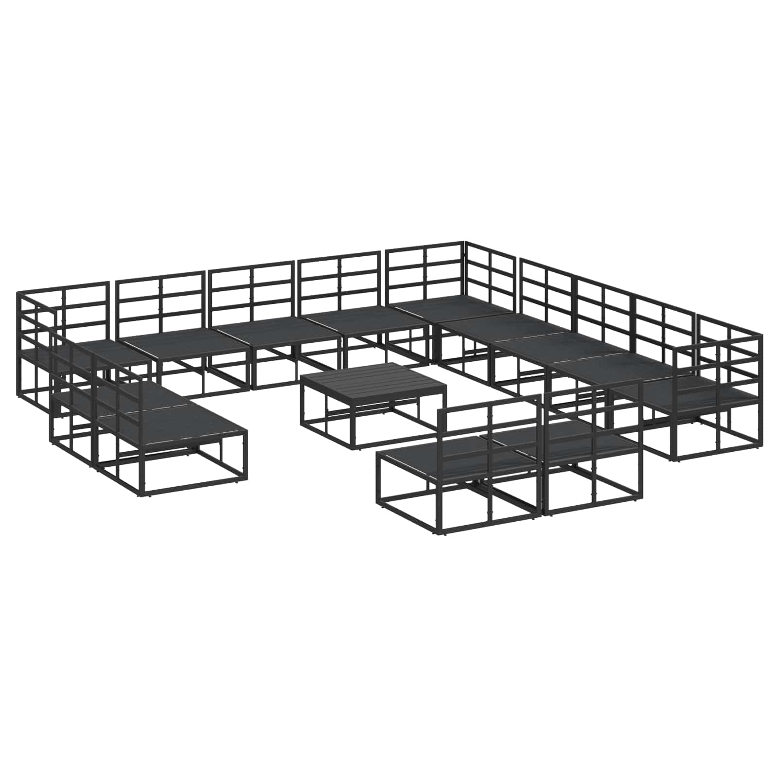Gartensofa-set 14 stk. Schwarz Aluminium