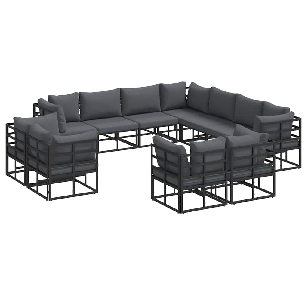 Gartensofa-set mit Kissen 11 pcs Schwarz Aluminium