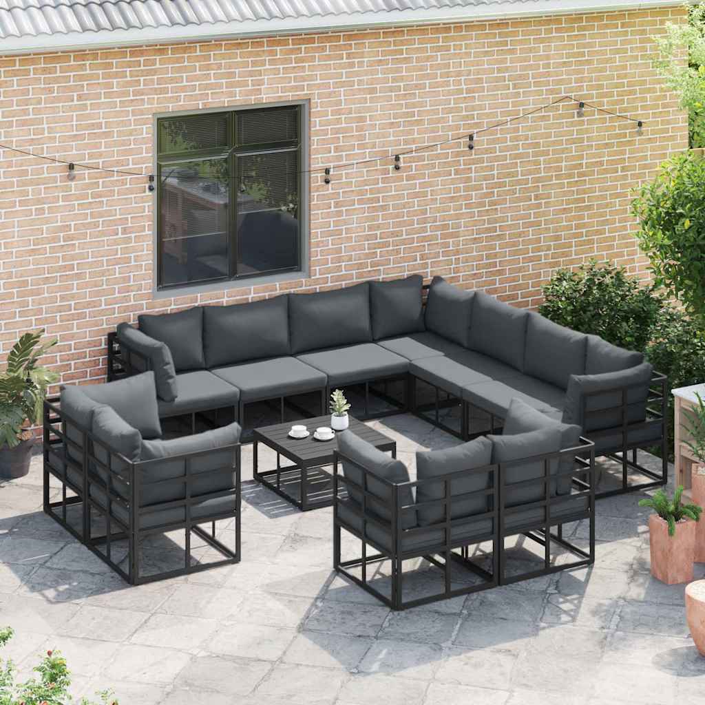 Gartensofa-set mit Kissen 12 pcs Schwarz Aluminium