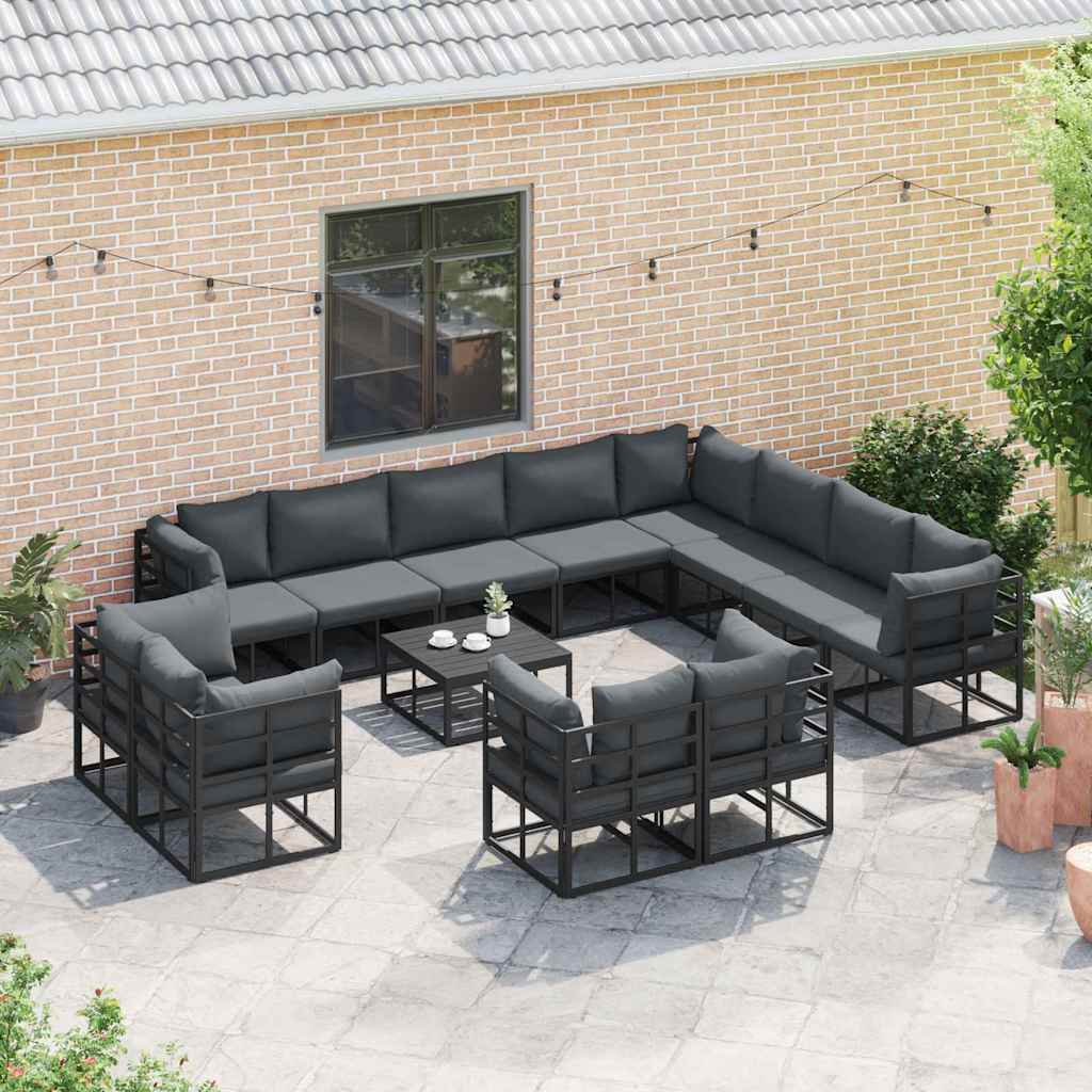 Gartensofa-set 13 stk. Schwarz Aluminium